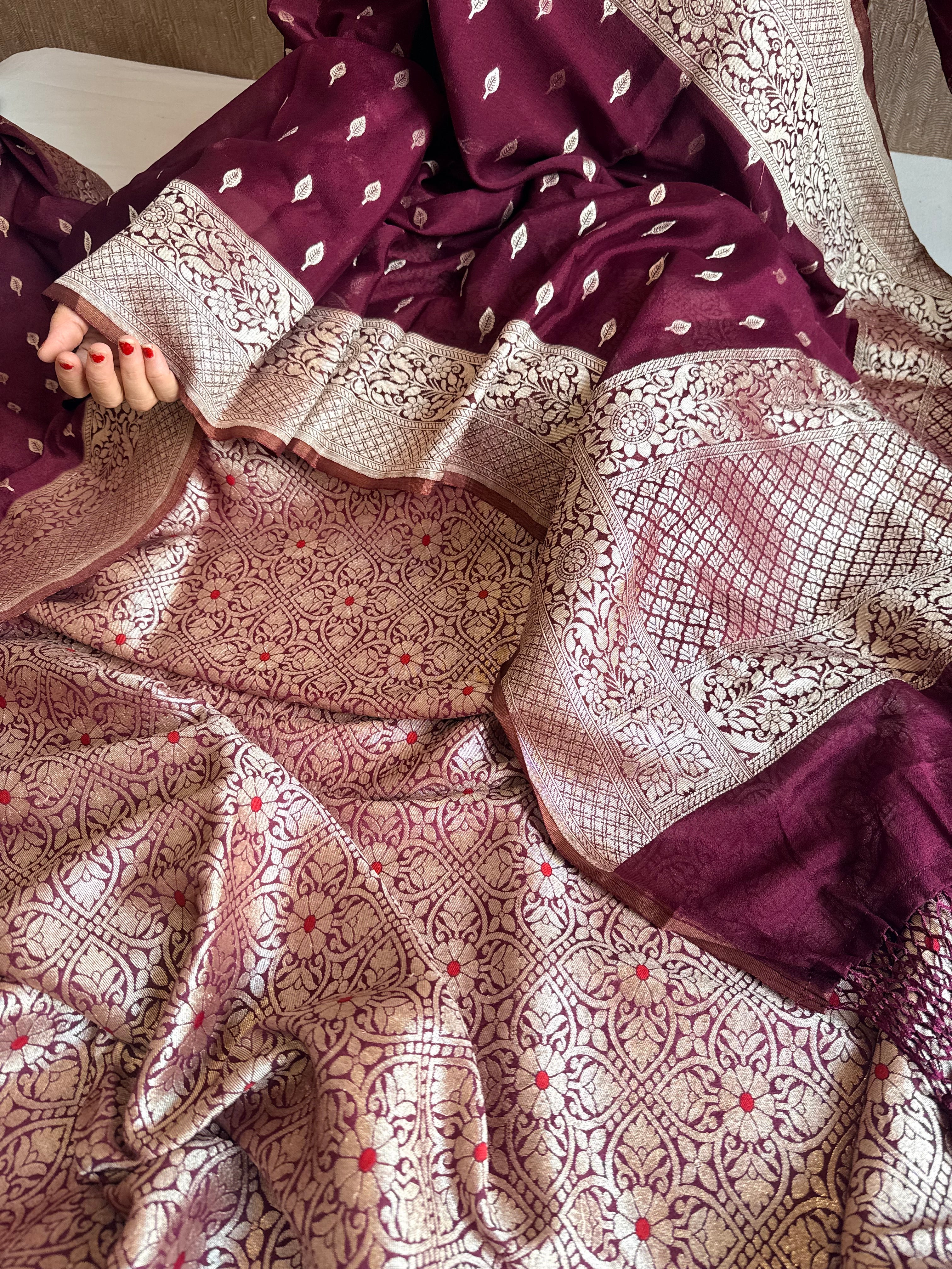 Bergundy brown moonga brocade ambose meenakari suit set