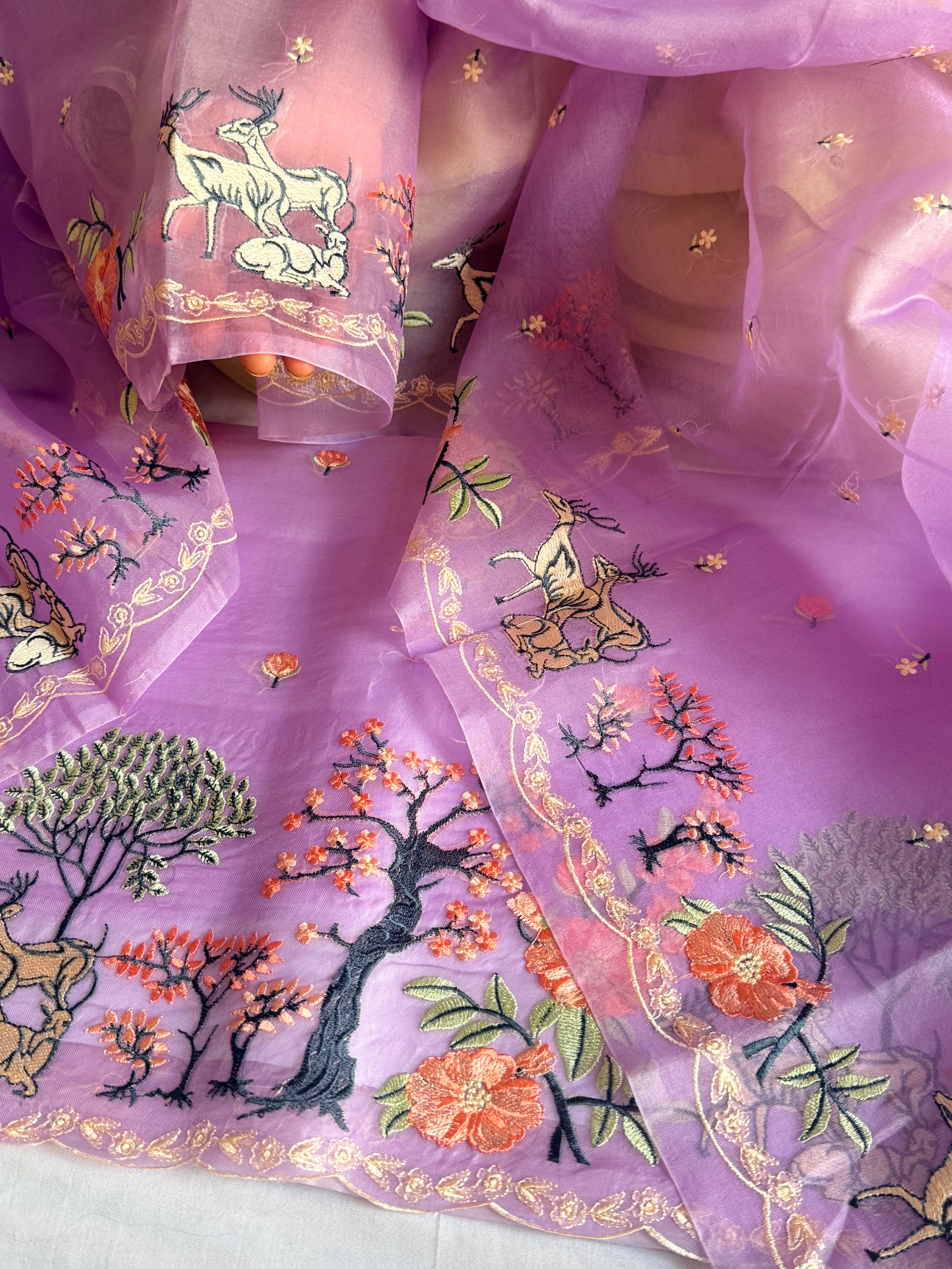 Parsigara kora silk bagh motif hand embroidered suit sets
