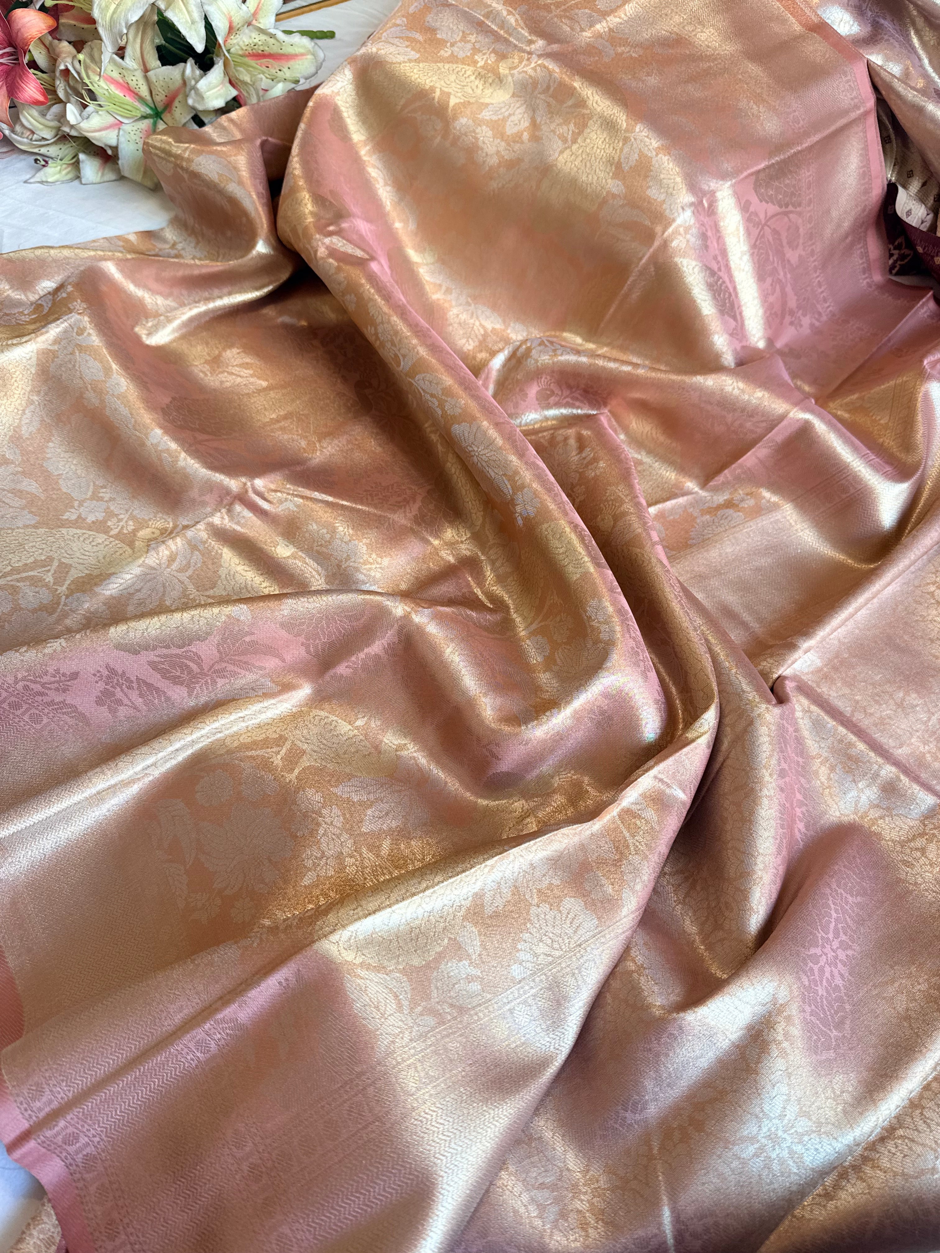 Kanjivaram inspired - Blush peach tissue brocade kadhwa weaving saree