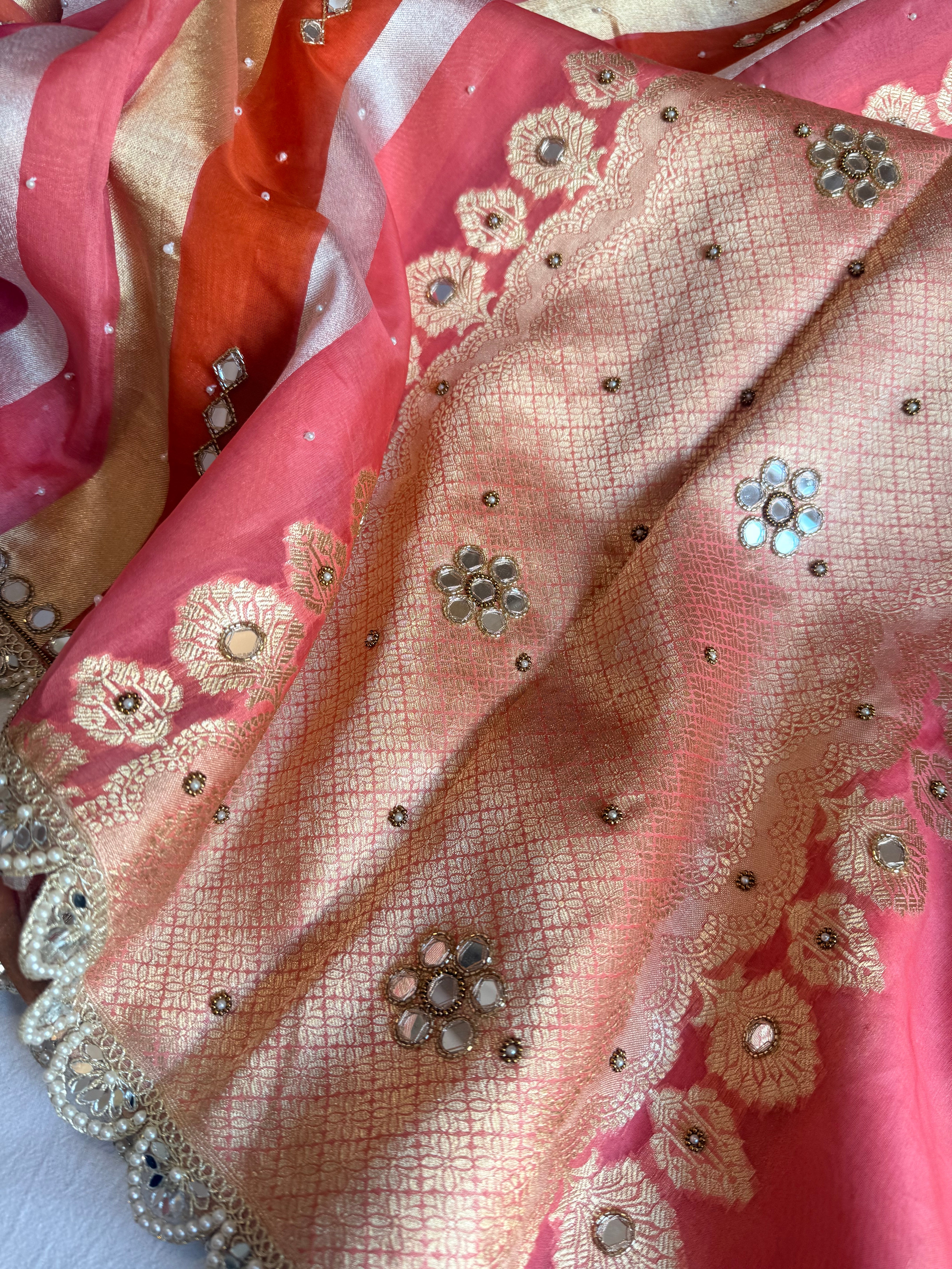 Rang birangi 2.0 - Kora silk mirrorwork hand embroidered rangkaat saree