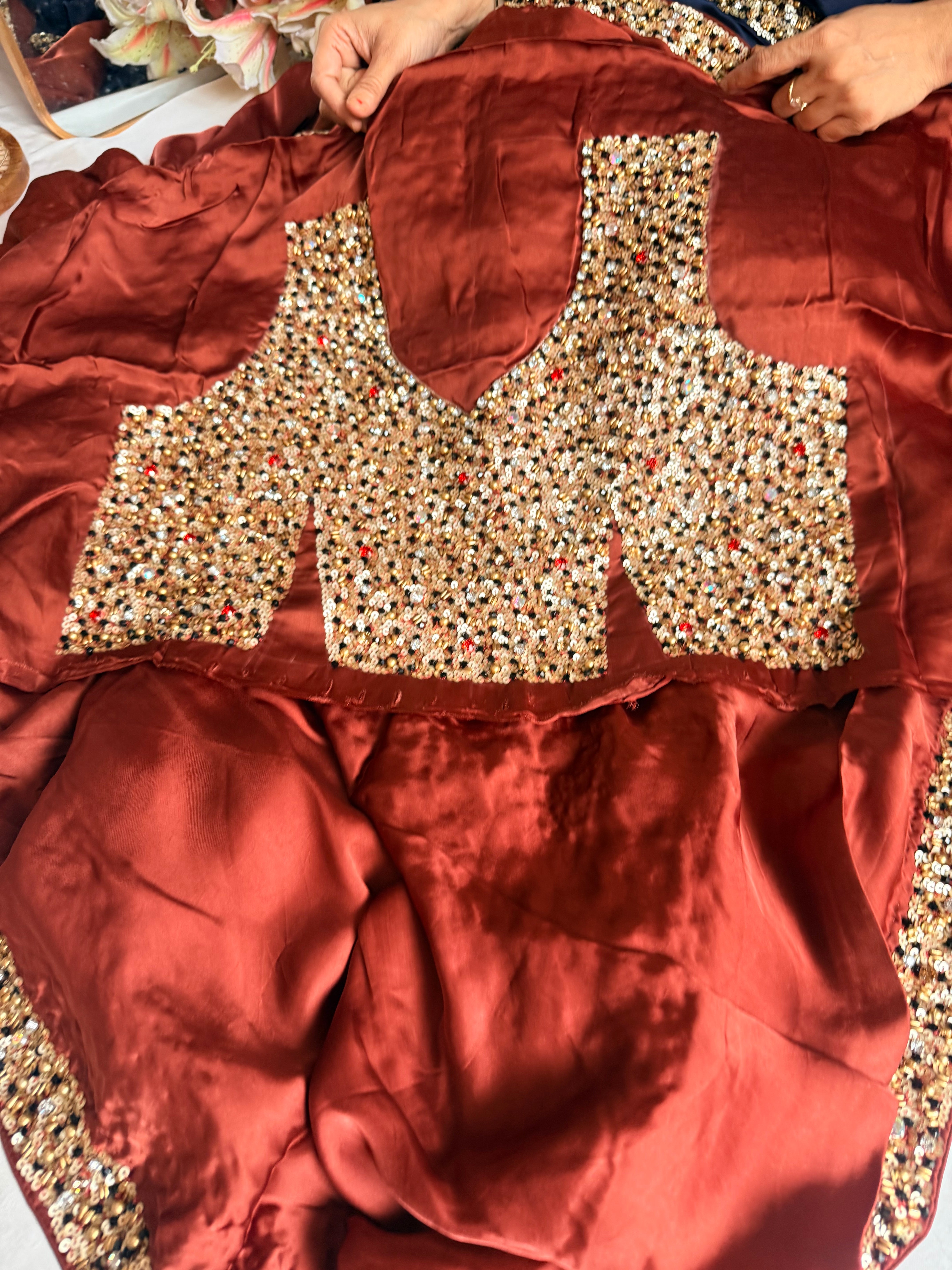 Mashru banarasi satin-sequin work hand embroidered cocktail edit saree
