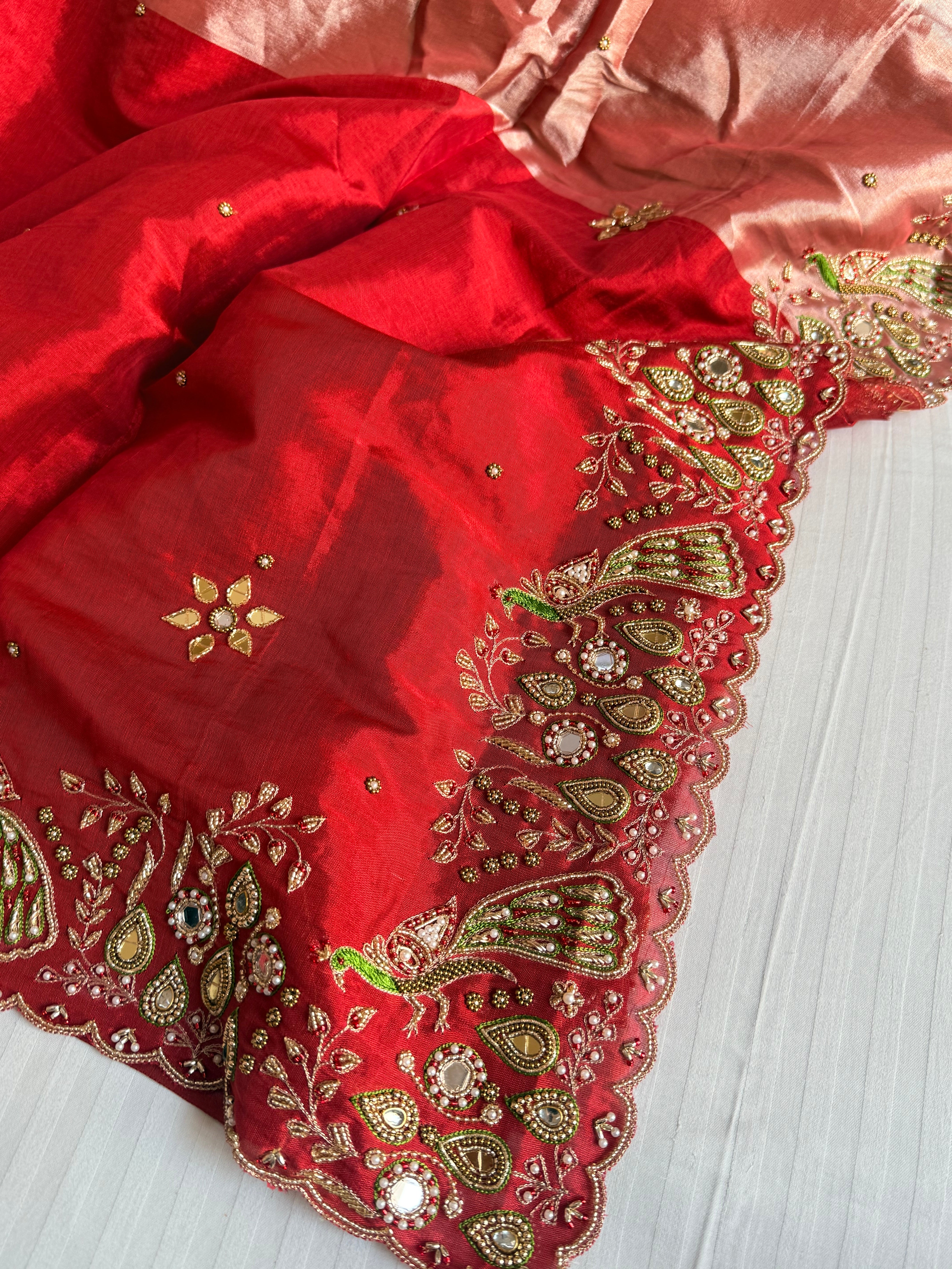 Kanjivaram banarasi tissue silk hand embroidered kadhwa saree with katan silk blouse