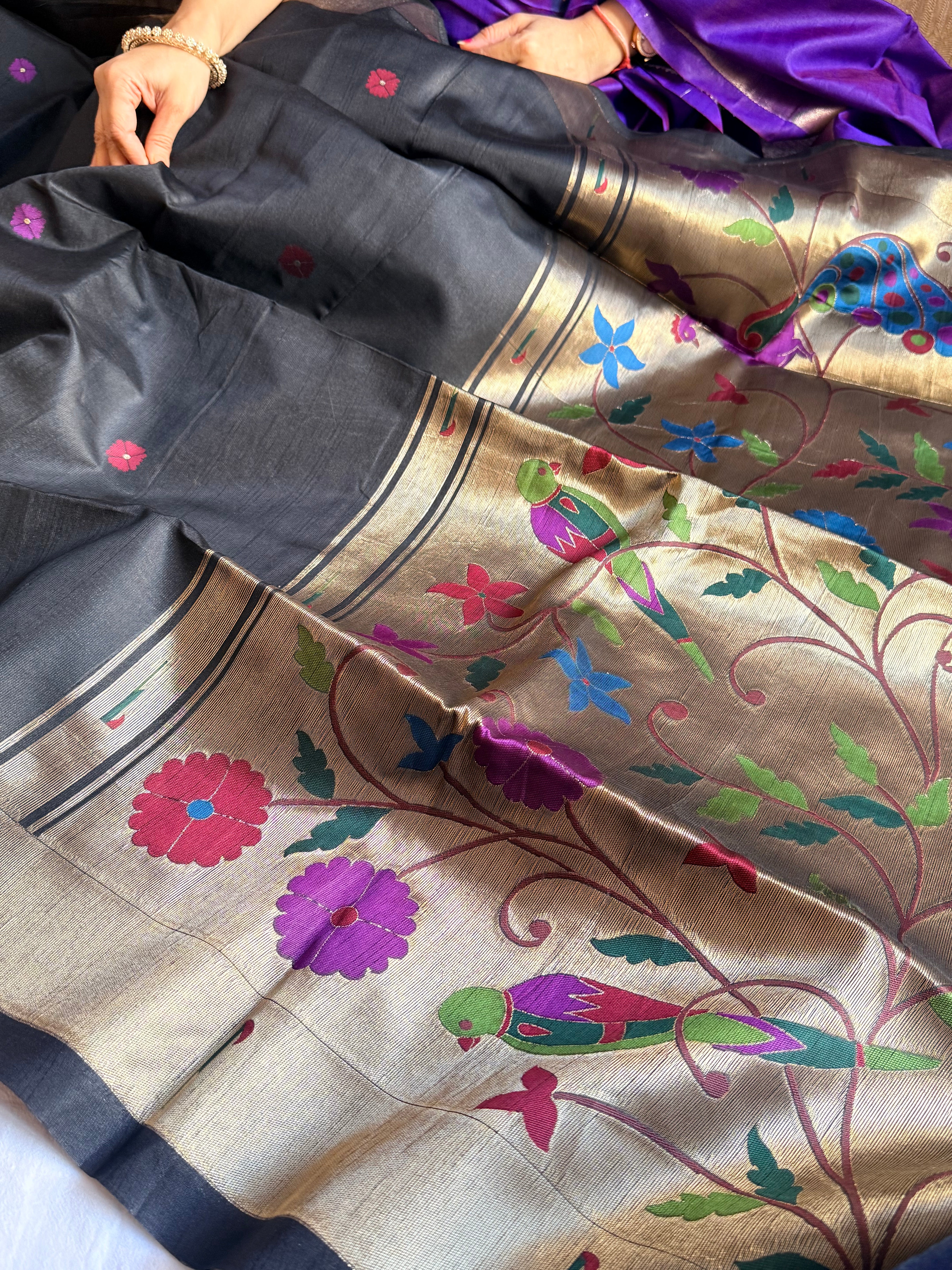 Banarasi chanderi paithani border meenakari saree