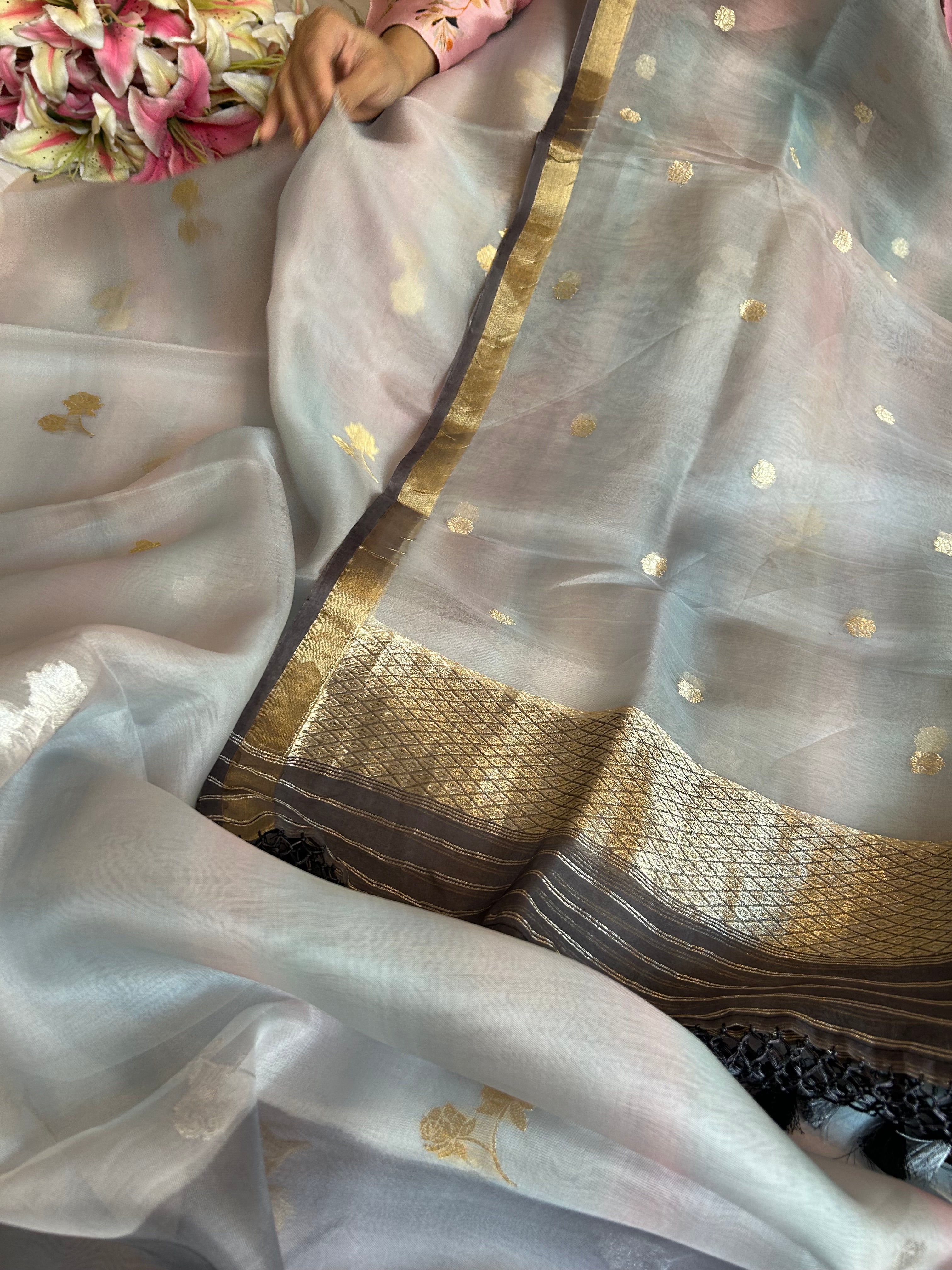 Rainbow dye banarasi kora silk kadhwa buti suit sets