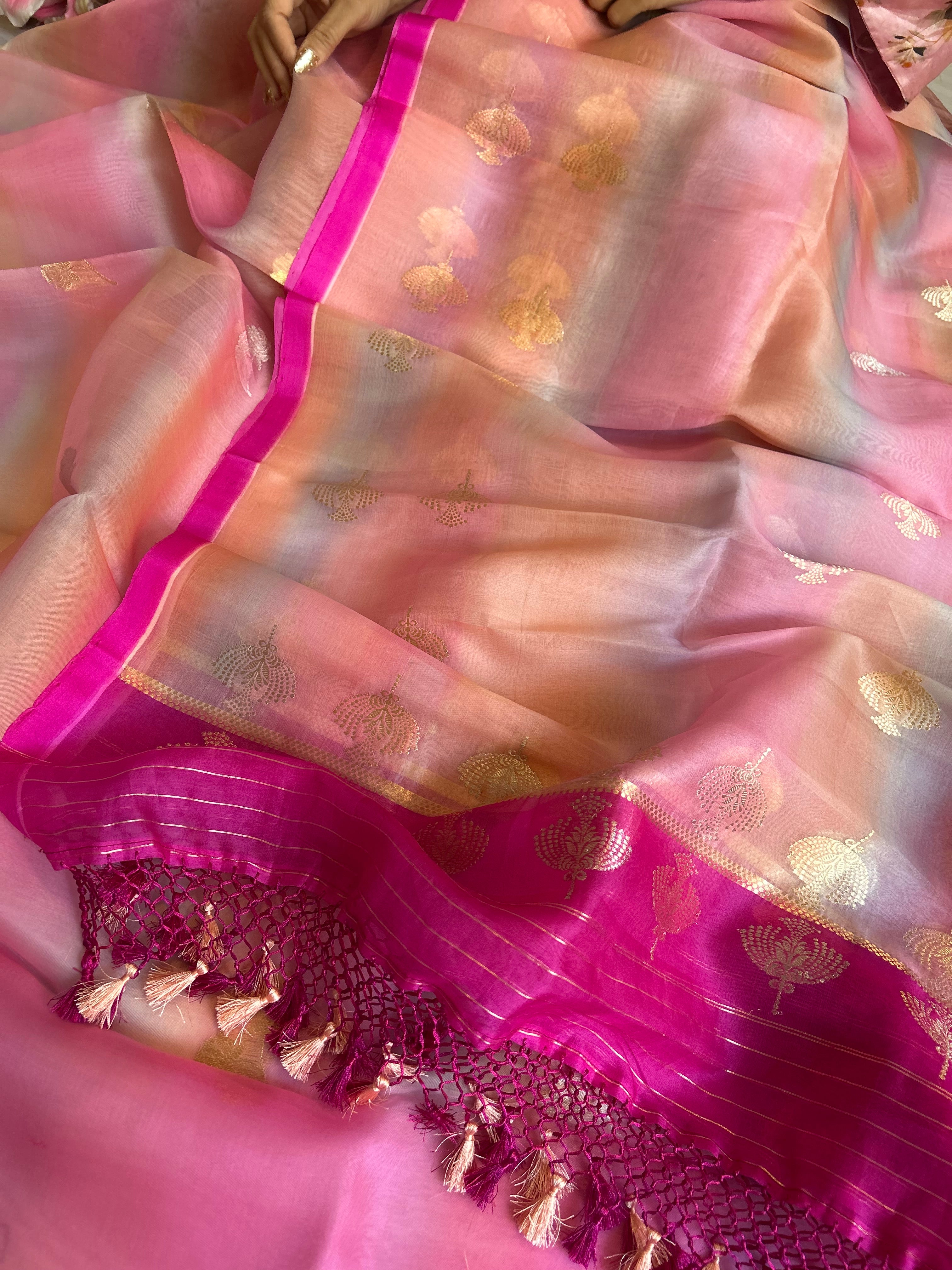 Rainbow dye banarasi kora silk kadhwa buti suit sets