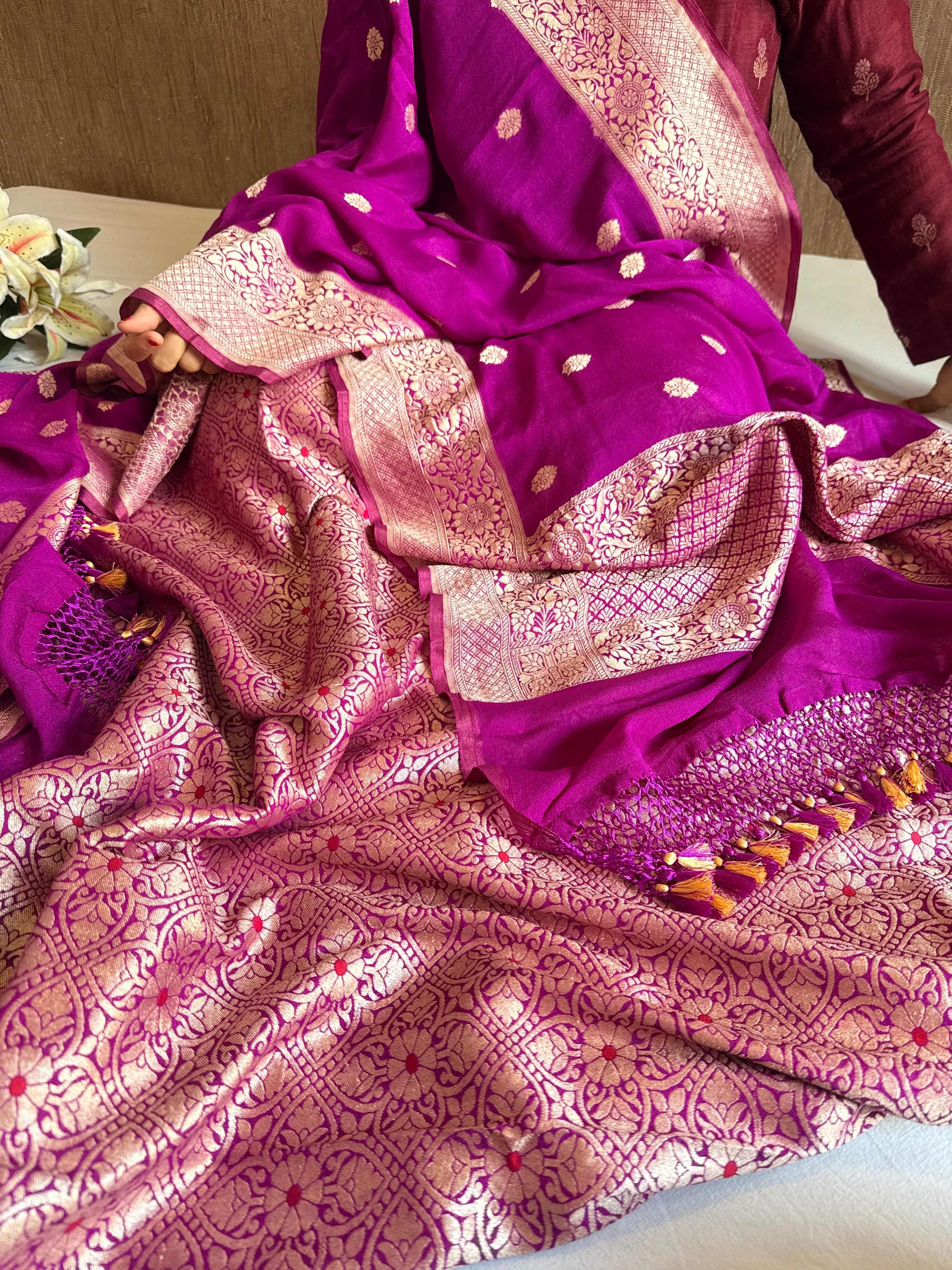 Purple moonga brocade ambose meenakari suit set