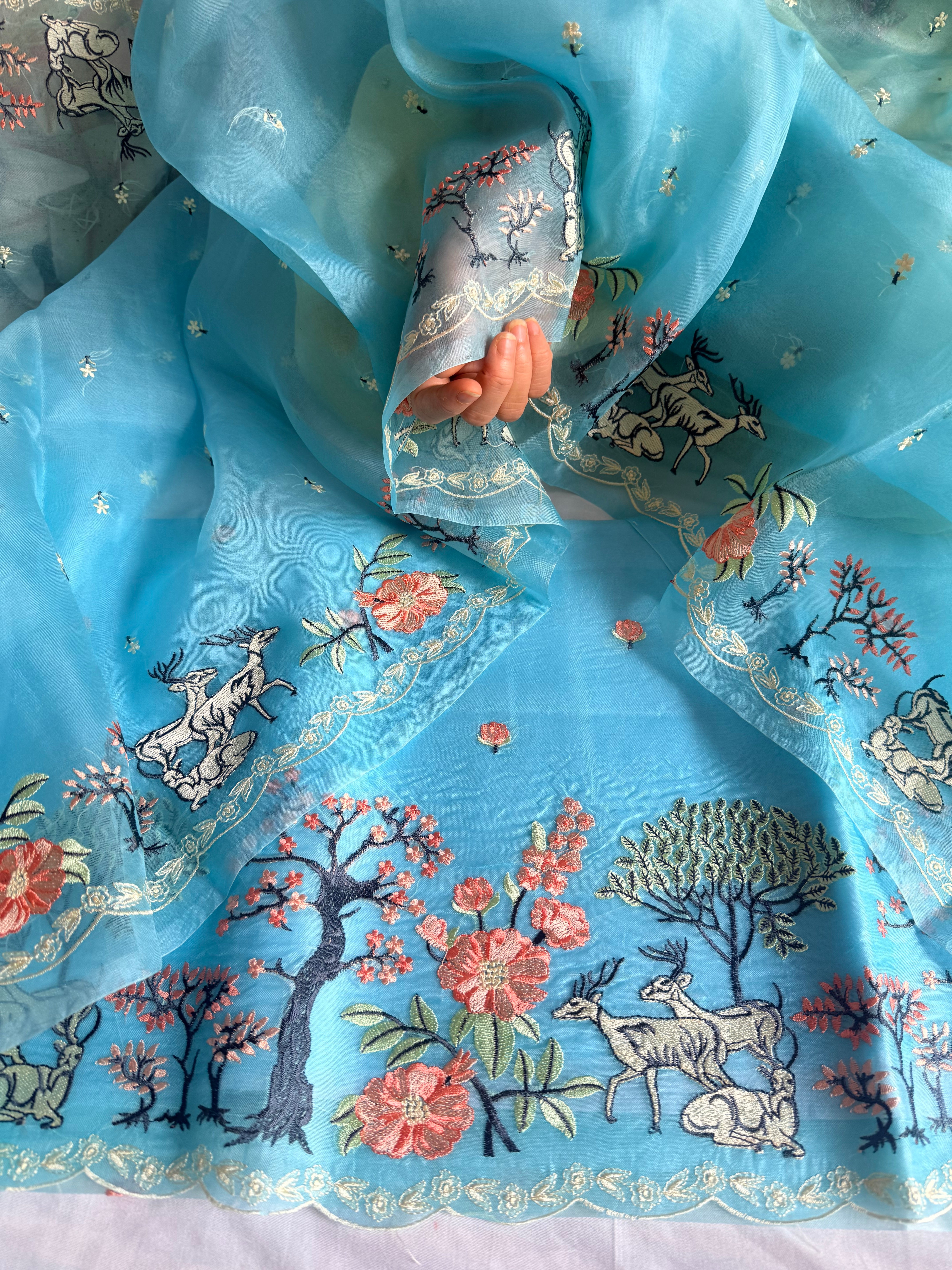 Parsigara kora silk bagh motif hand embroidered suit sets