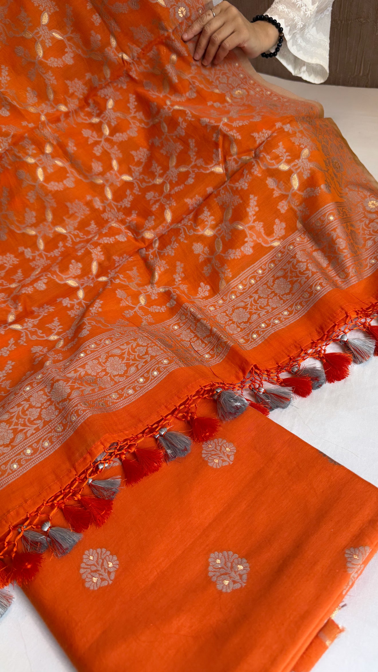Banarasi cotton resham meenakari suit set