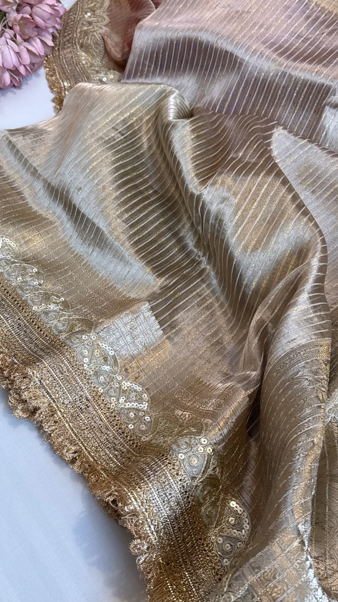 Maharani rang birangi tissue silk zari striped kadhwa saree