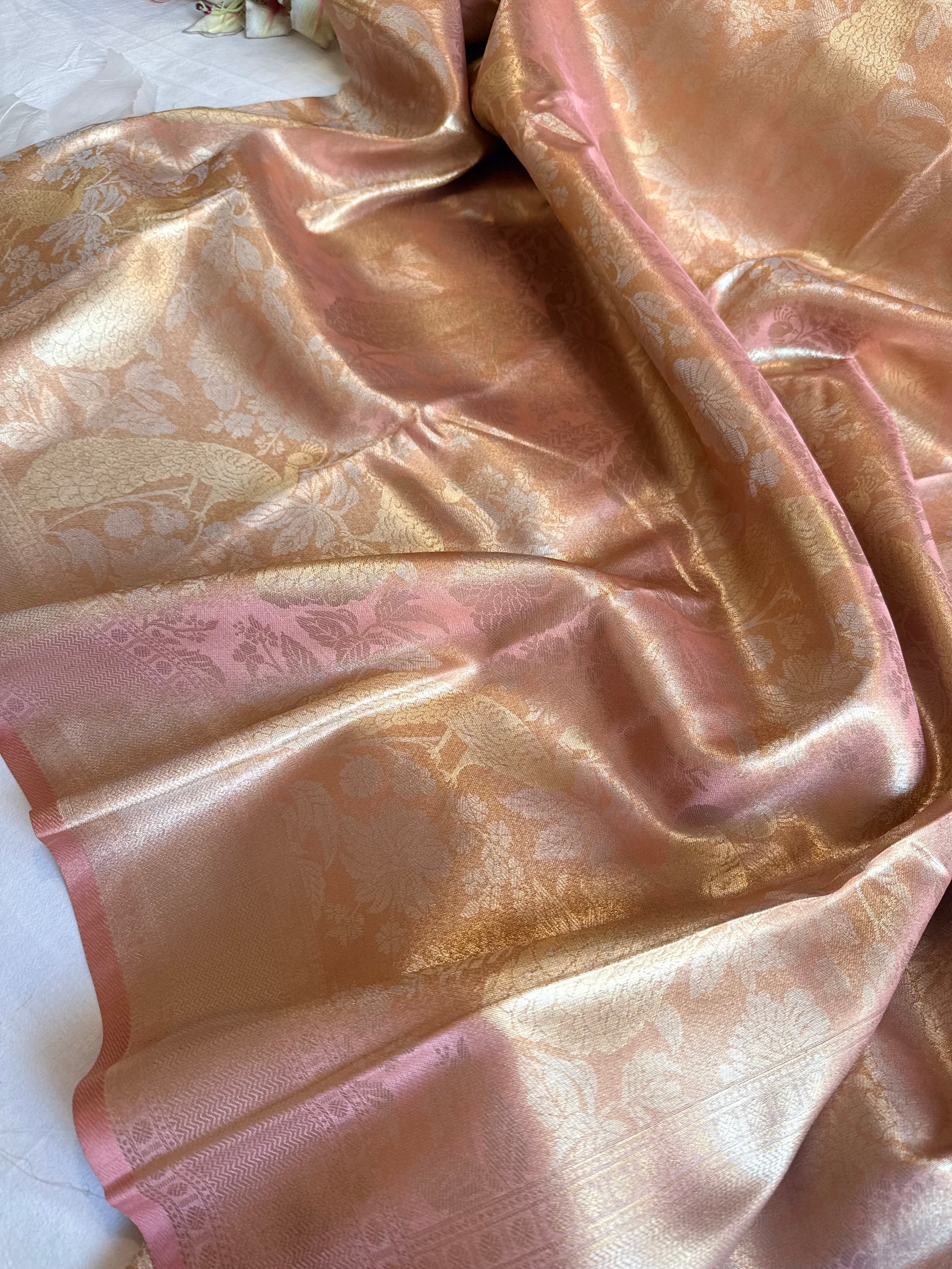 Kanjivaram inspired - Blush peach tissue brocade kadhwa weaving saree
