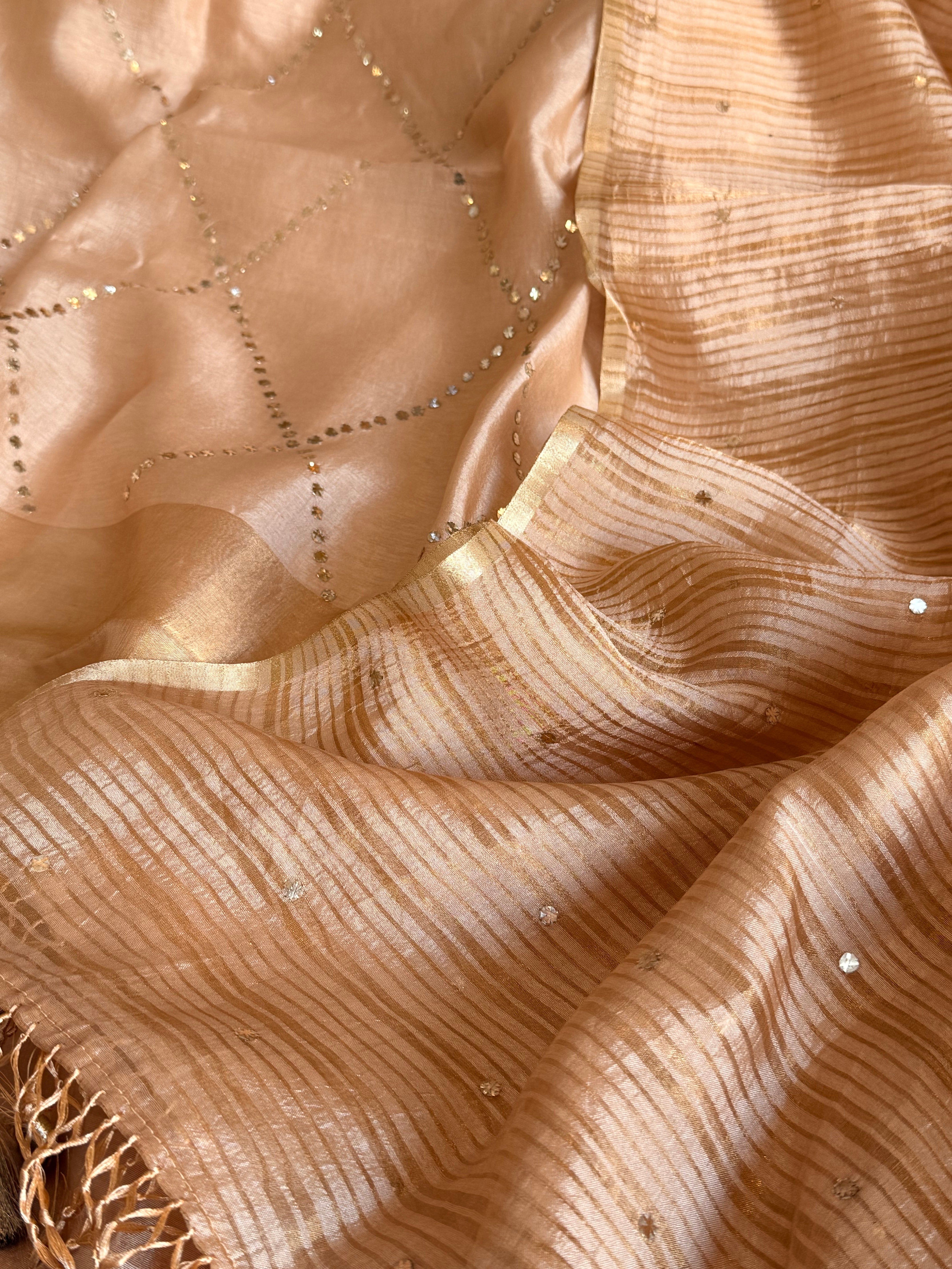 Summer suit edit - Spun chiniya silk mukaish work rose brown hand embroidered suit set