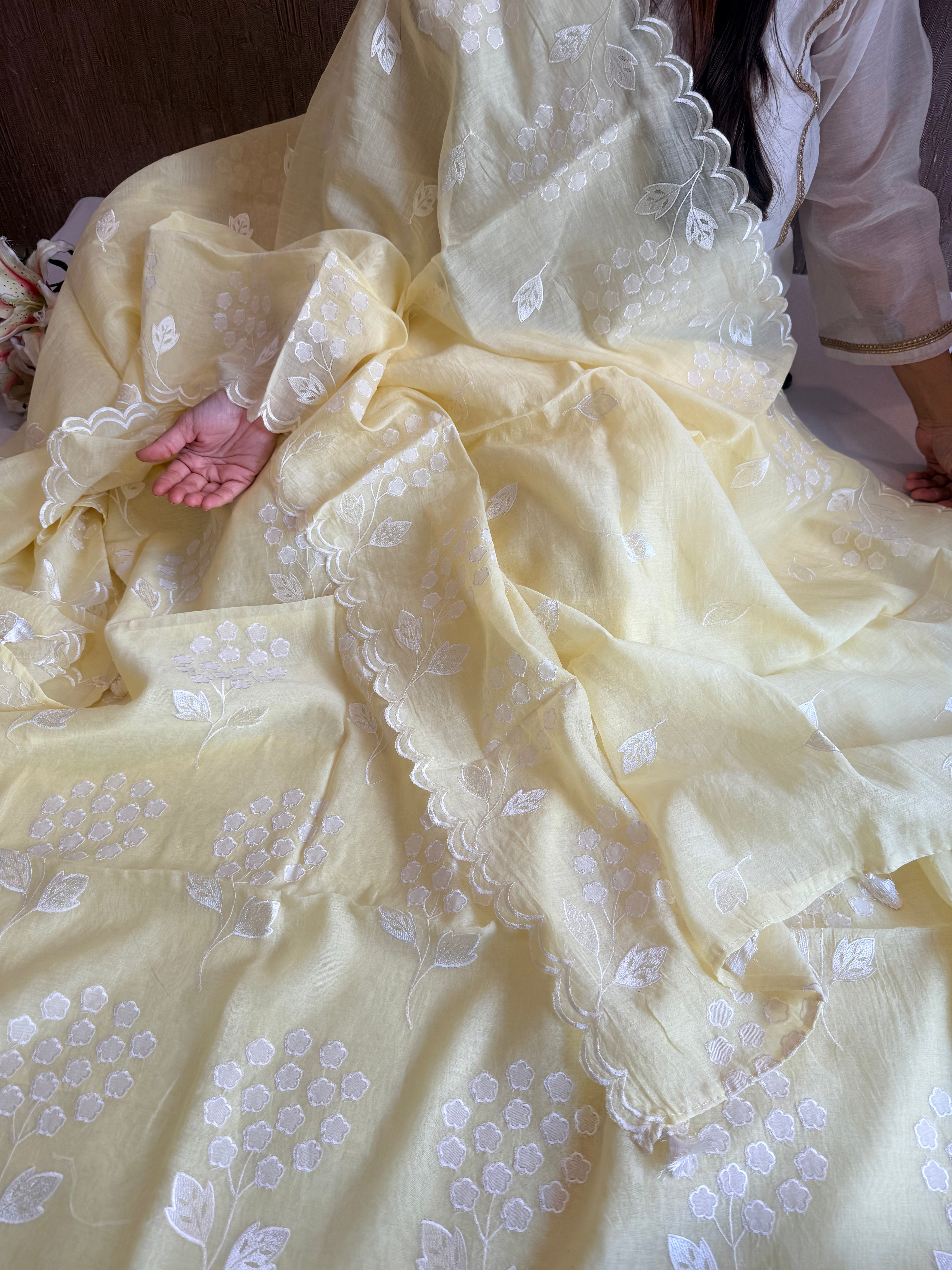 Alia bhatt inspired banarasi mulmul appliqué work suit set