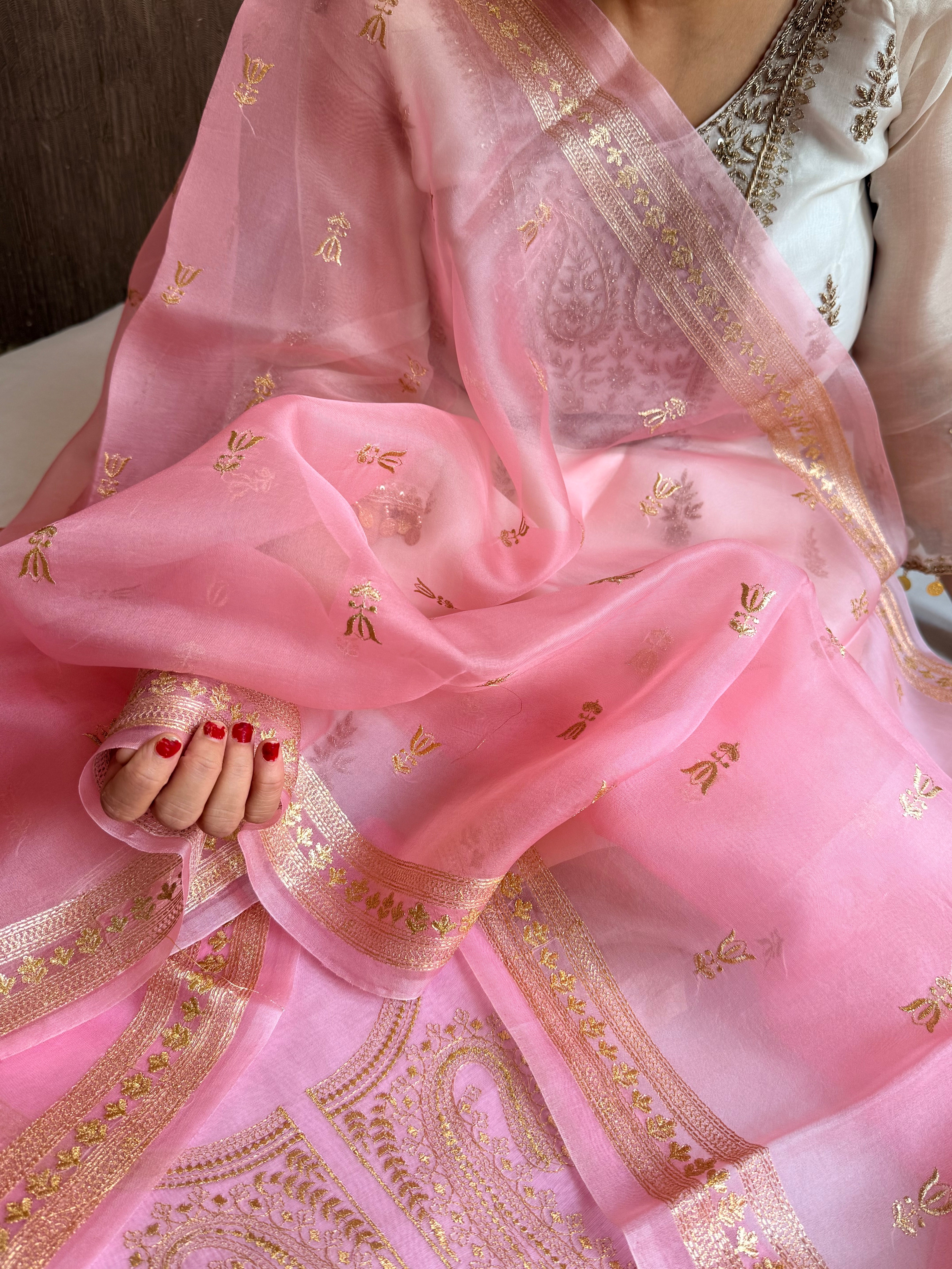 Mul cotton aariwork hand embroidered banarasi suit set