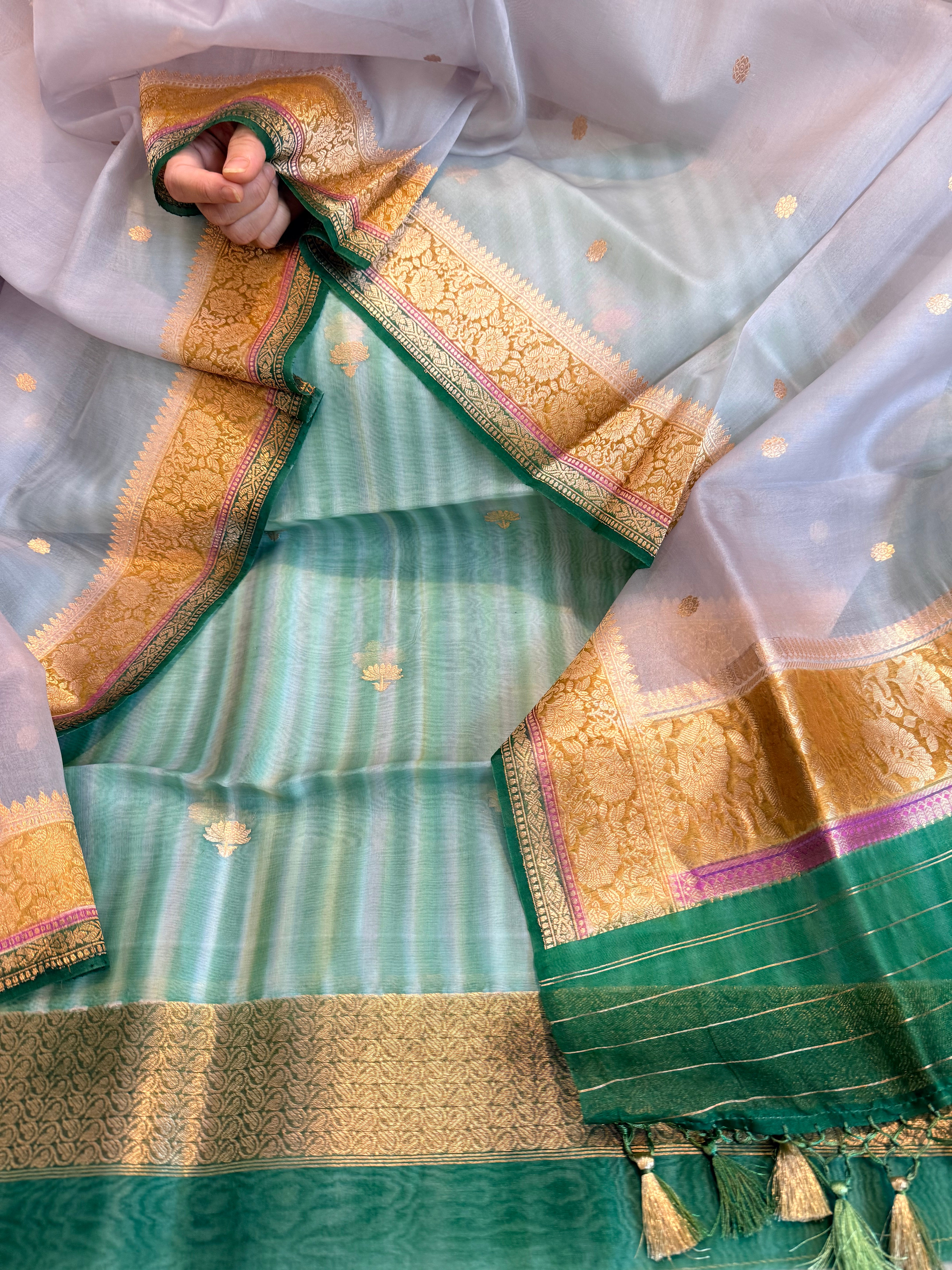 Rainbow chap dye kora silk handpainted suit sets
