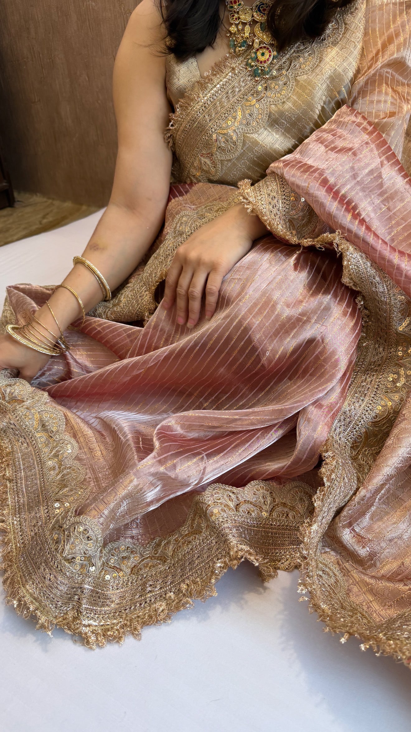 Maharani rang birangi tissue silk zari striped kadhwa saree