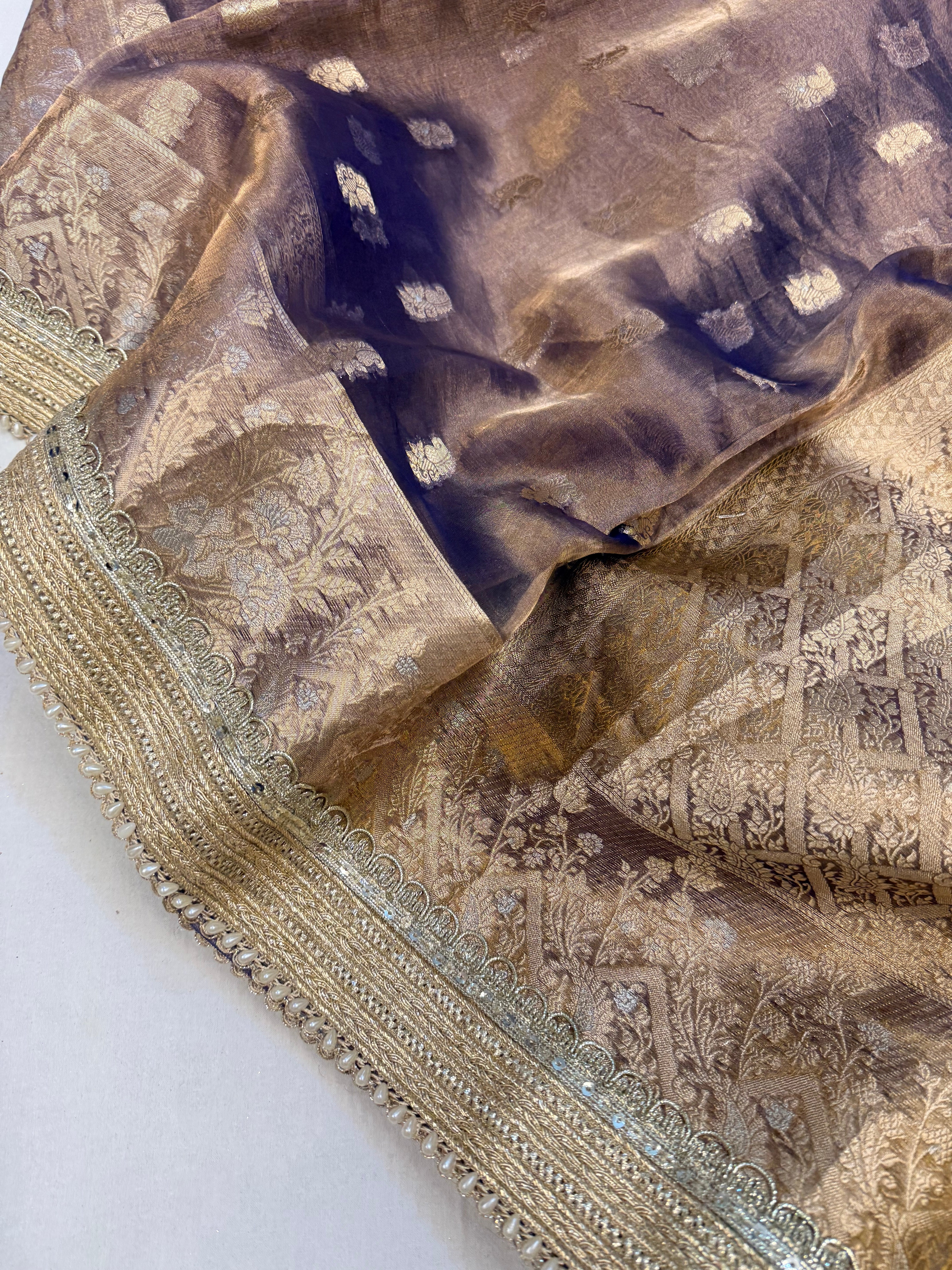 Navy blue tissue silk kadhwa buti gotappati saree