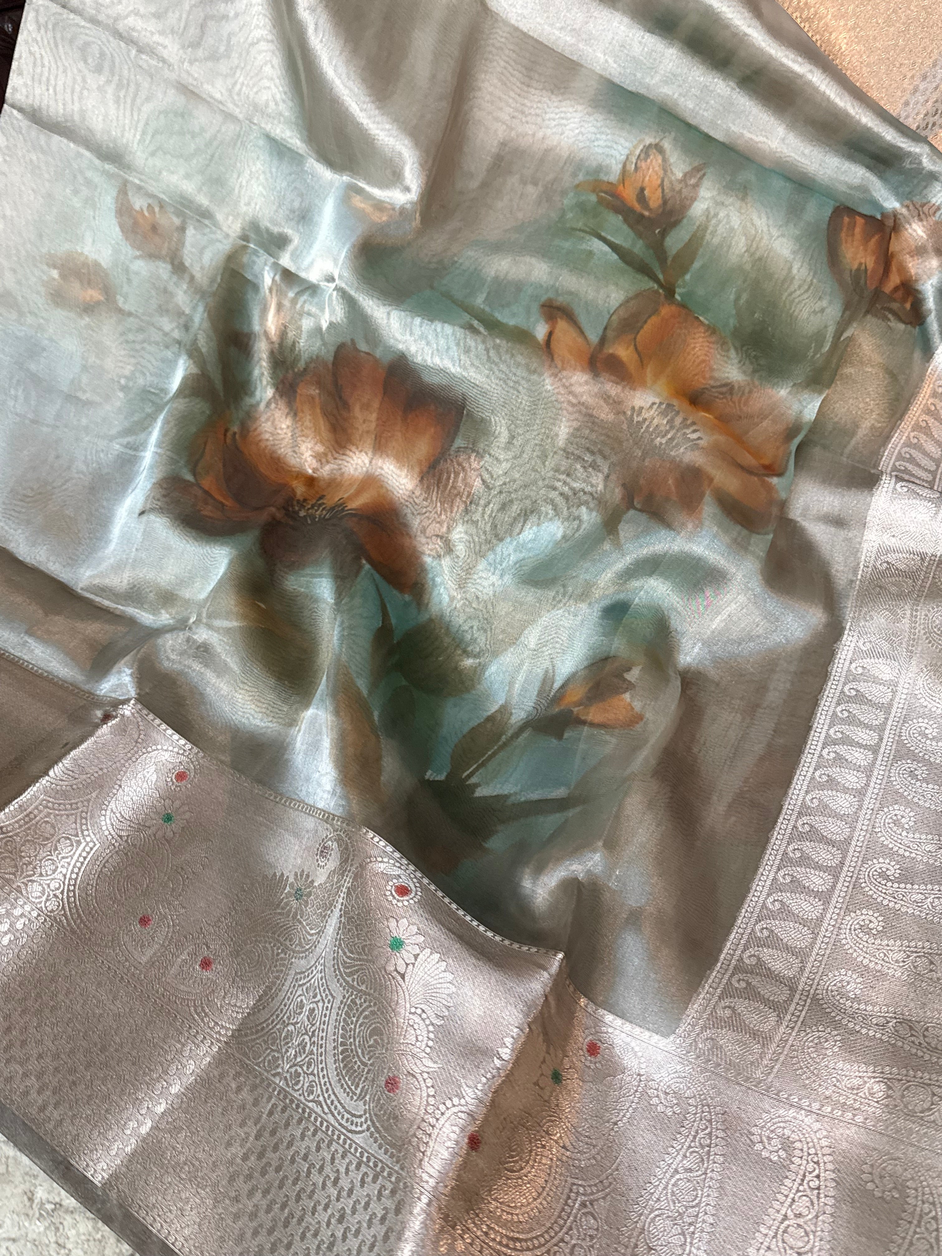 Tissue silk handbrush dyed kadhwa weaving banarasi saree