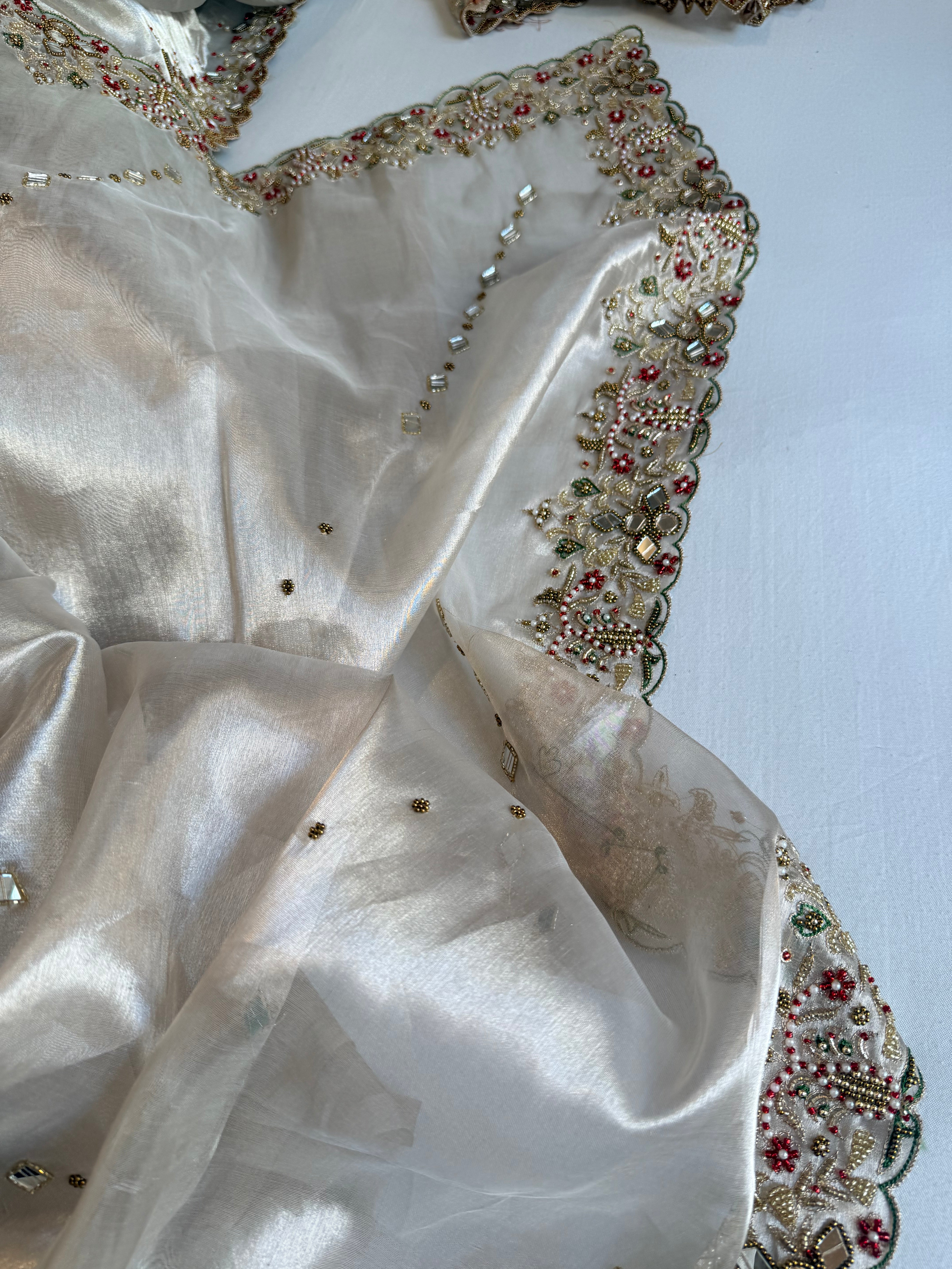 Jheel edit tissue silk diamond hand embroidered kadhwa saree