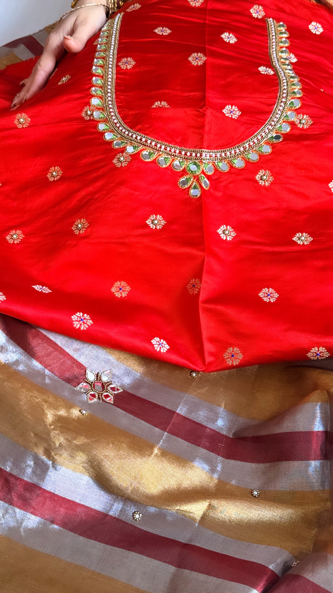 Kanjivaram banarasi tissue silk hand embroidered kadhwa saree with katan silk blouse