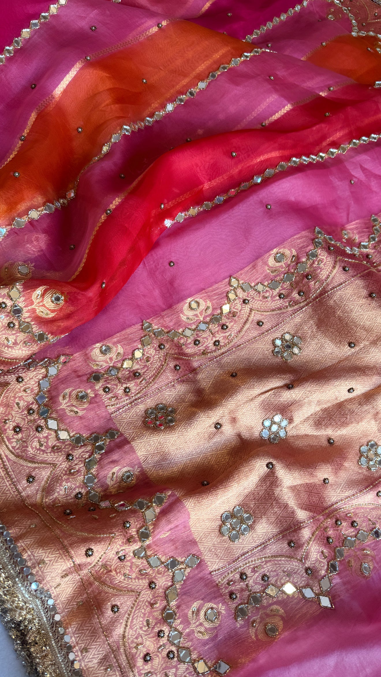 Rang birangi 2.0 - Kora silk mirrorwork hand embroidered rangkaat saree