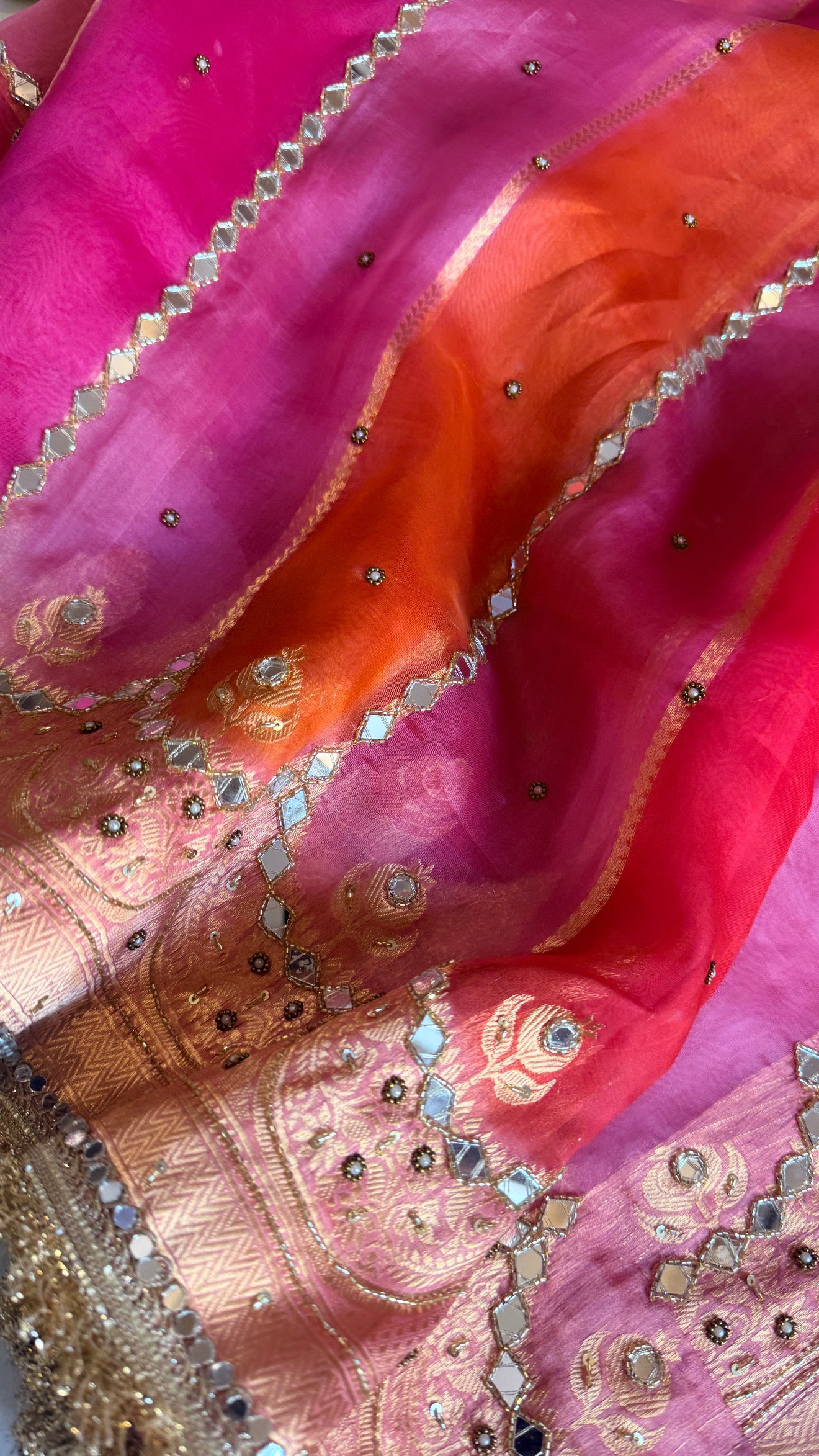 Rang birangi 2.0 - Kora silk mirrorwork hand embroidered rangkaat saree