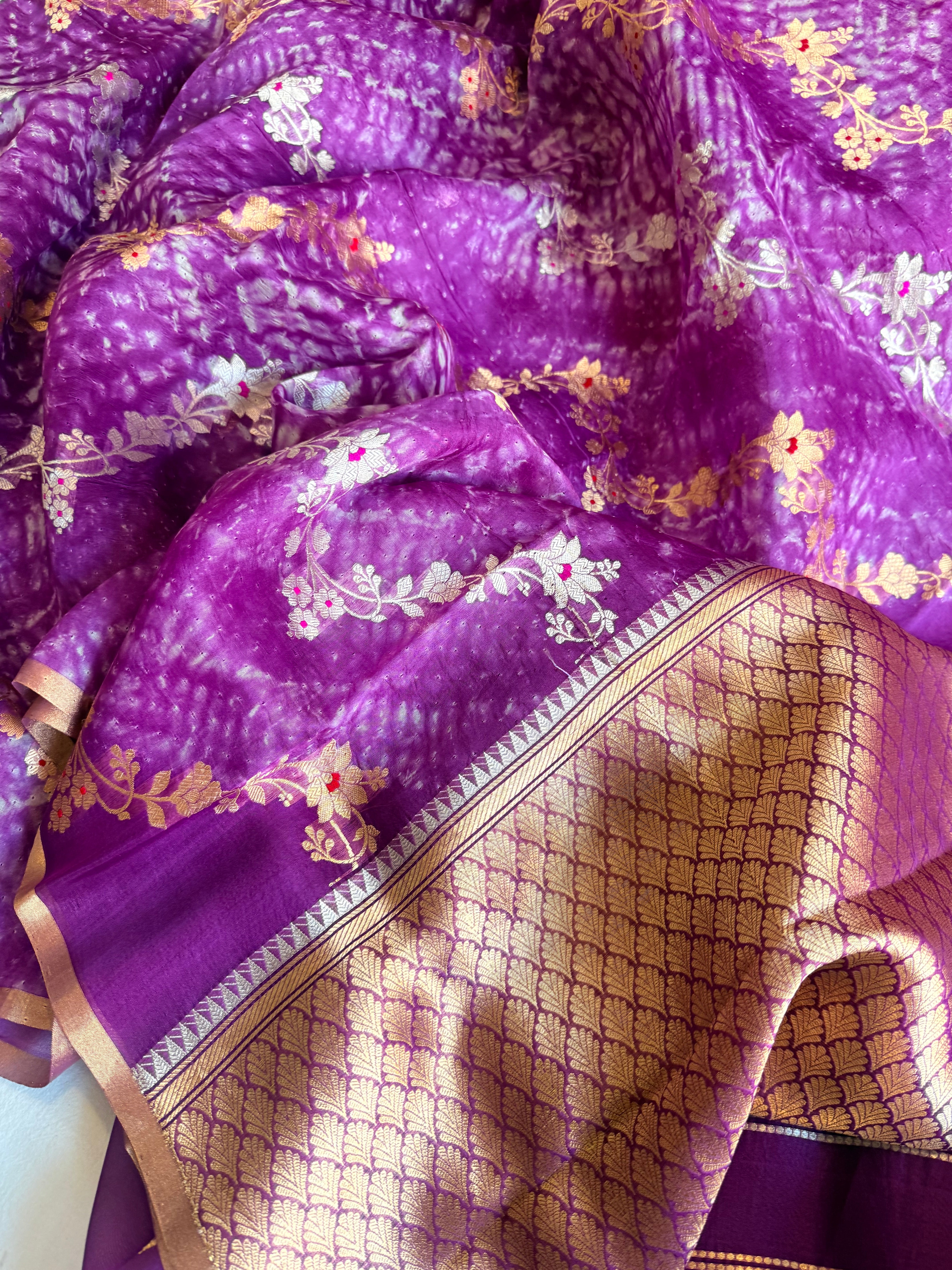 Shibori edit - Banarasi kora silk kadhwa buti shibori hand dyed saree