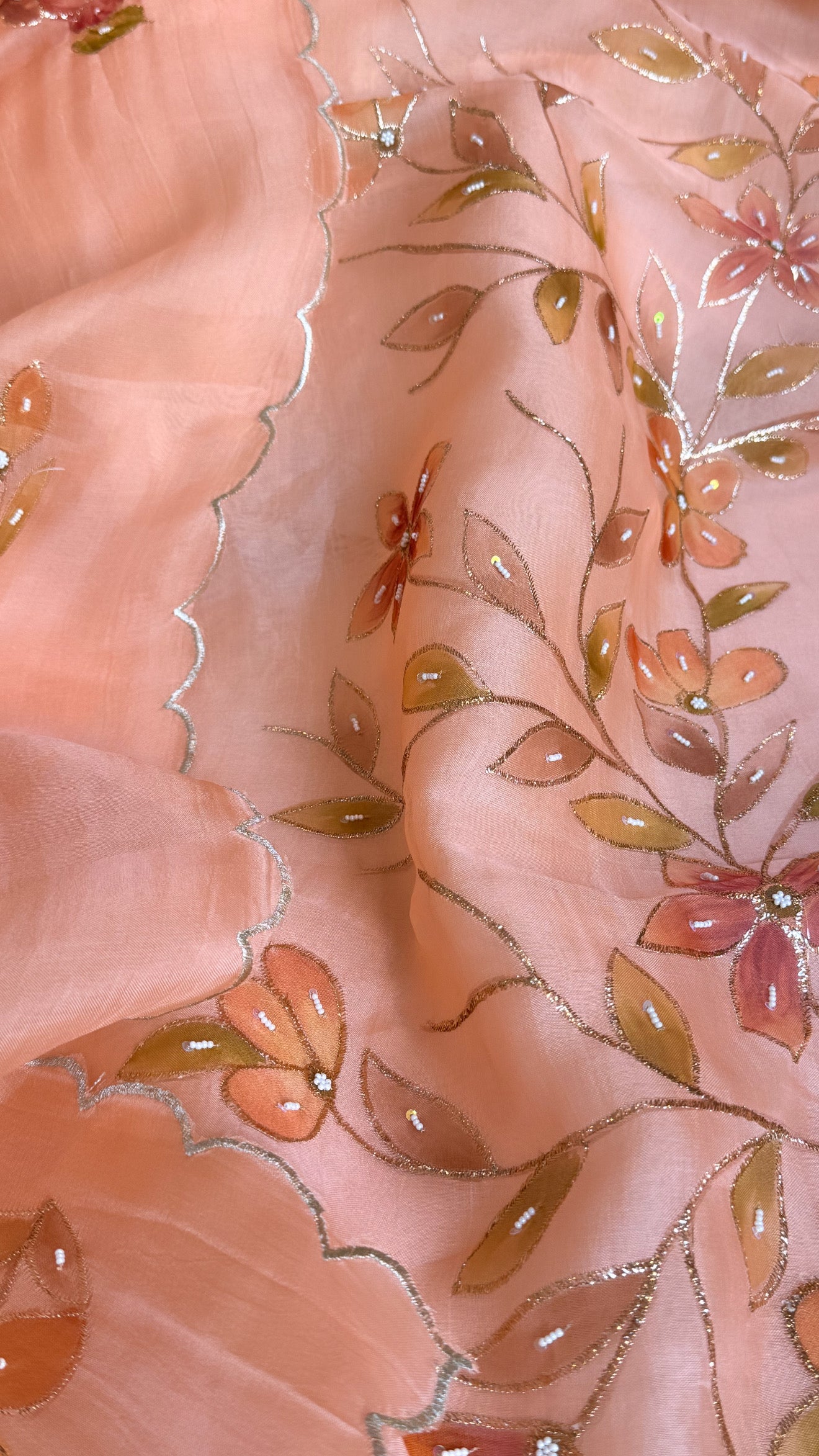 Baagicha edit - Banarasi kora silk handpainted floral hand embroidered suit set