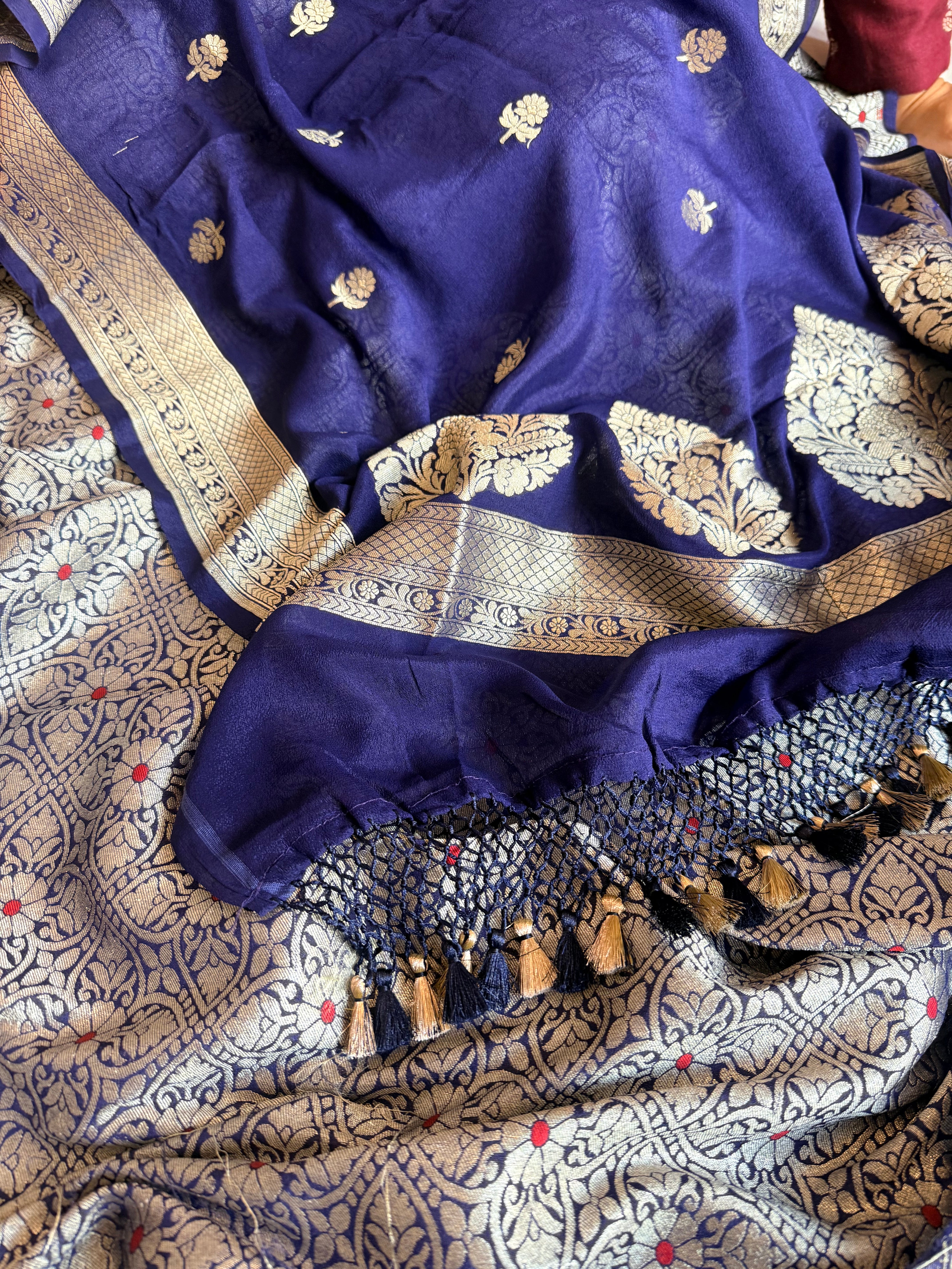 Navy blue moonga brocade ambose meenakari suit set