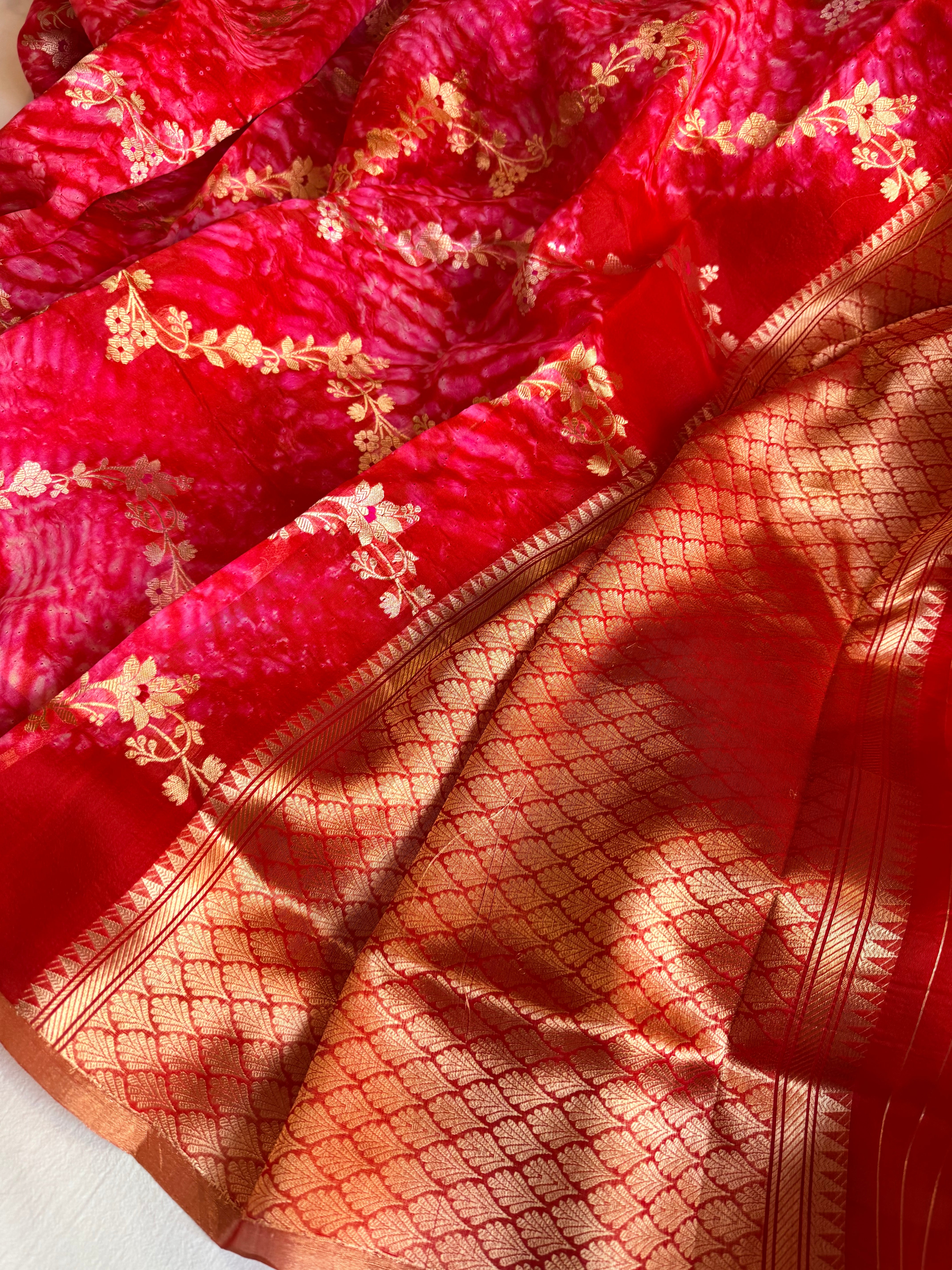 Shibori edit - Banarasi kora silk kadhwa buti shibori hand dyed saree