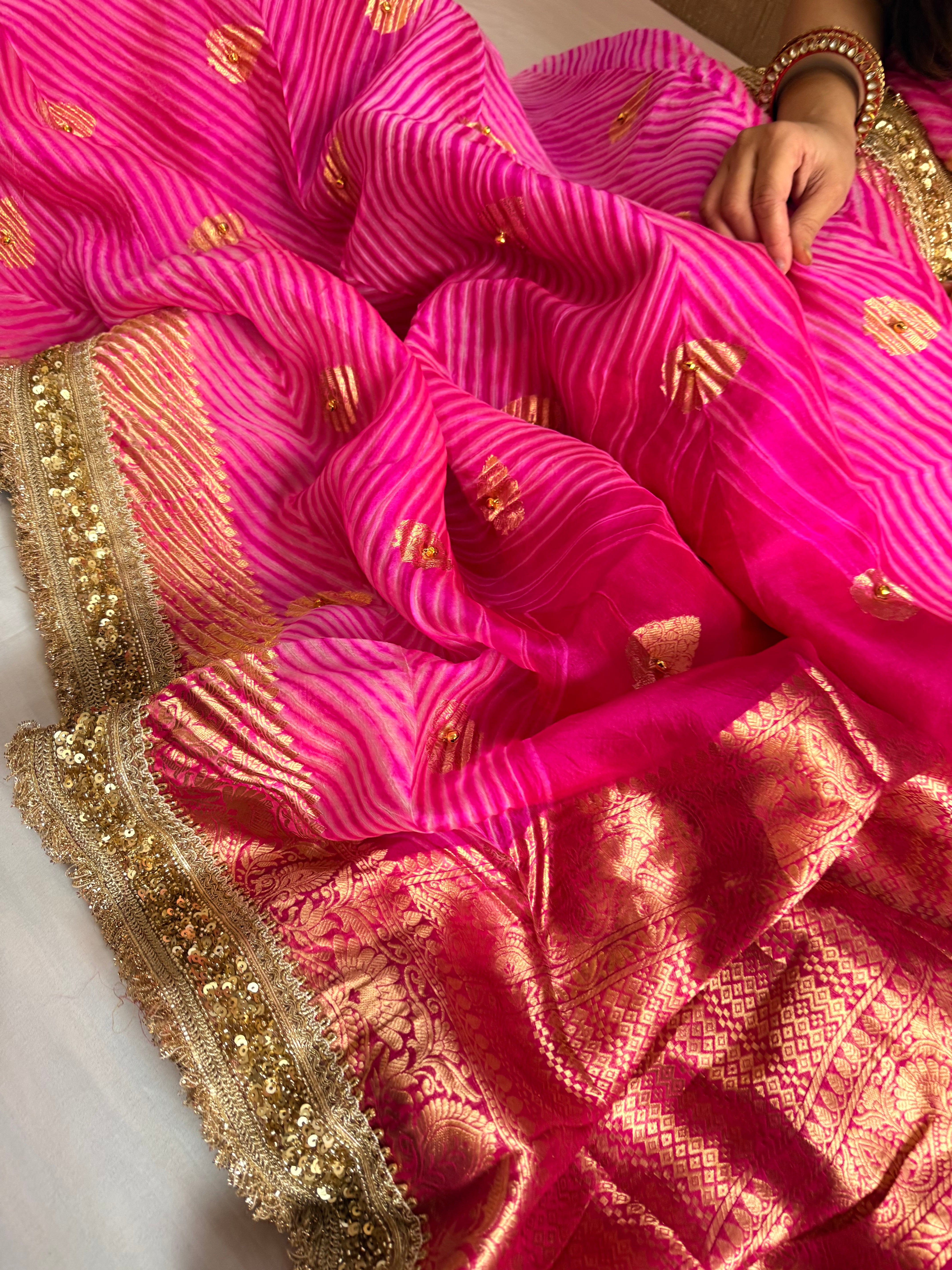 Kamal edit arshi dyed kora silk hand embroidered ghungroo work saree