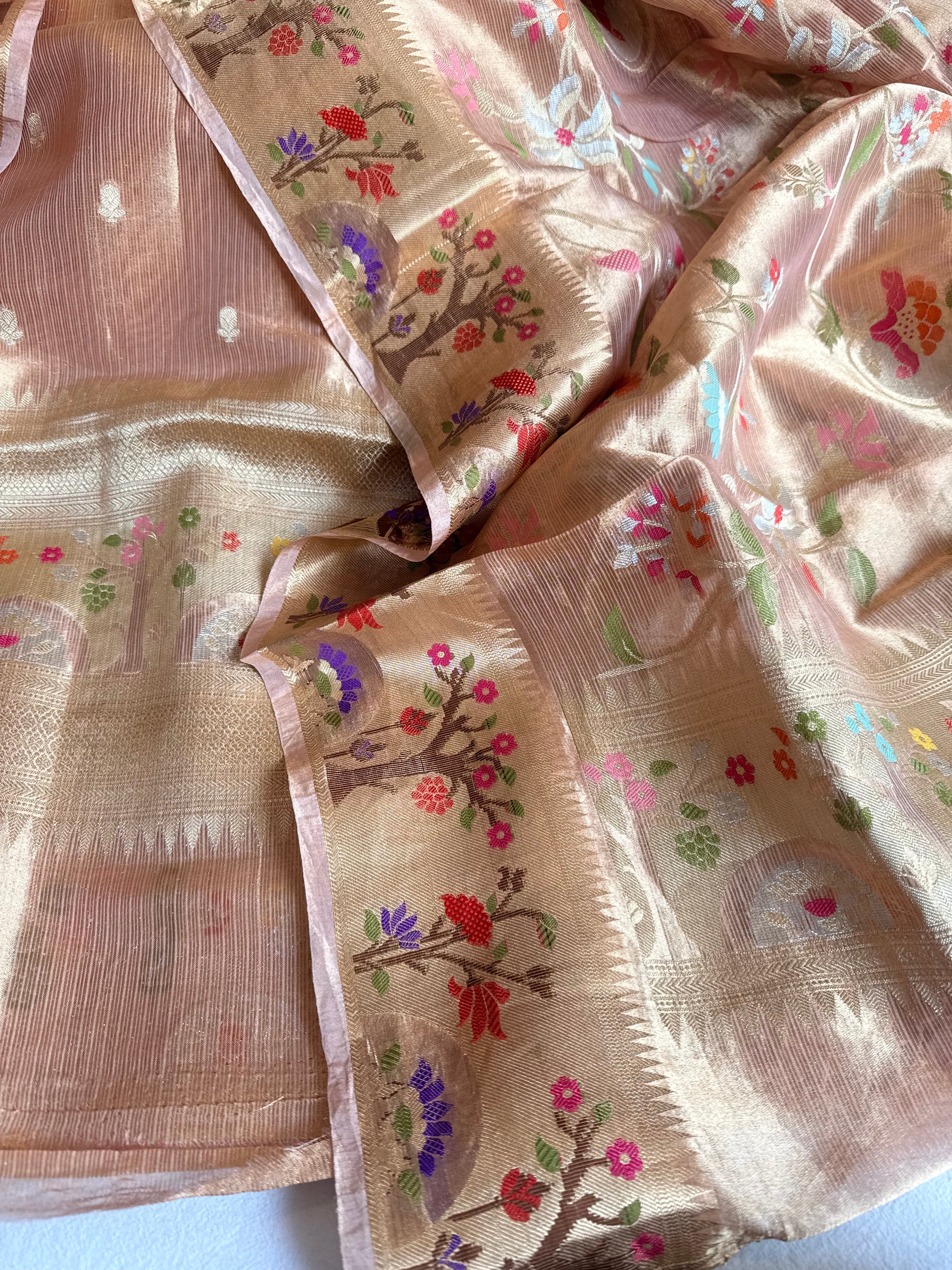 Tissue silk nude shade paithani weaving kadhwa suit set