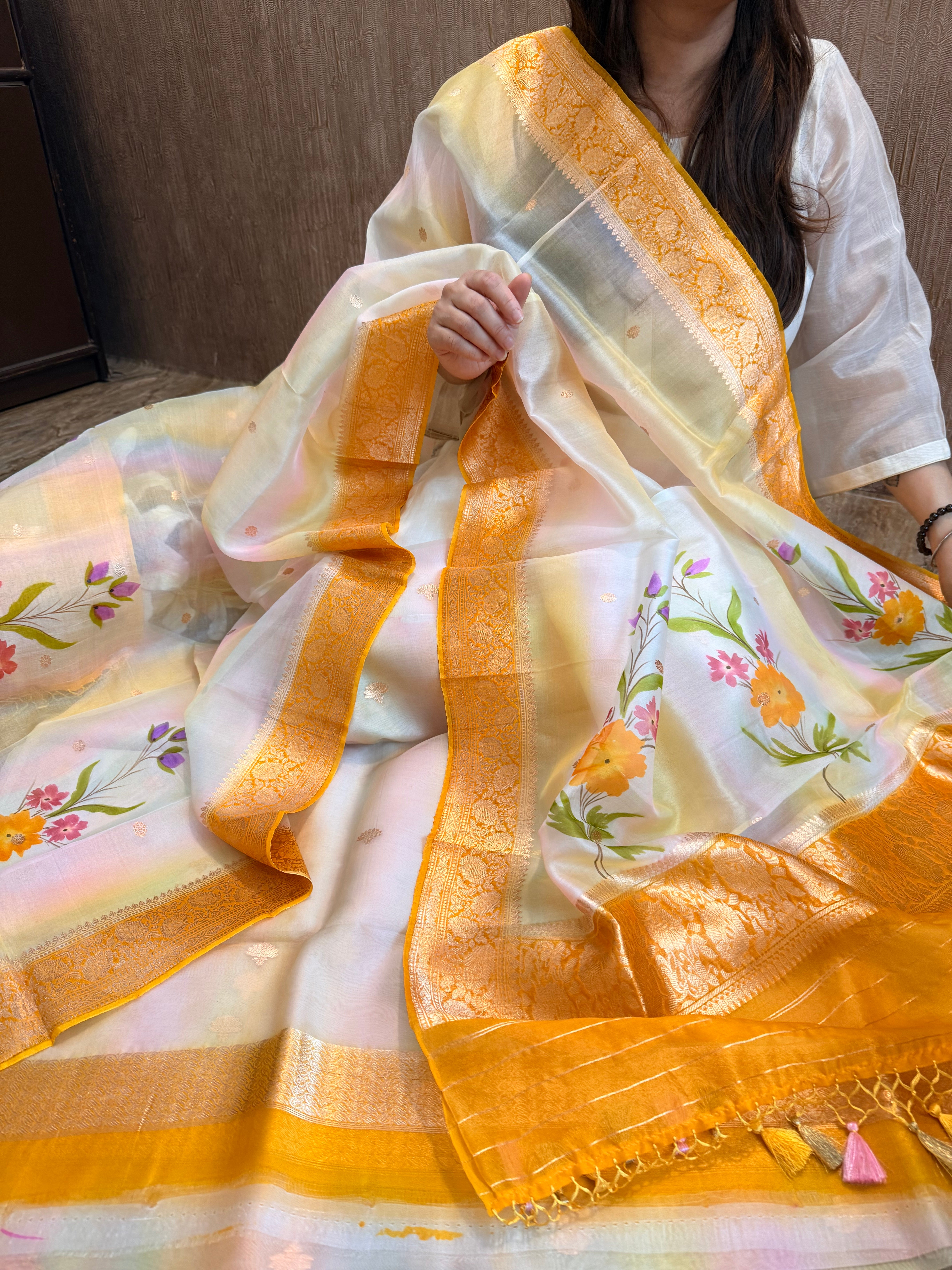 Rainbow chap dye kora silk handpainted suit sets