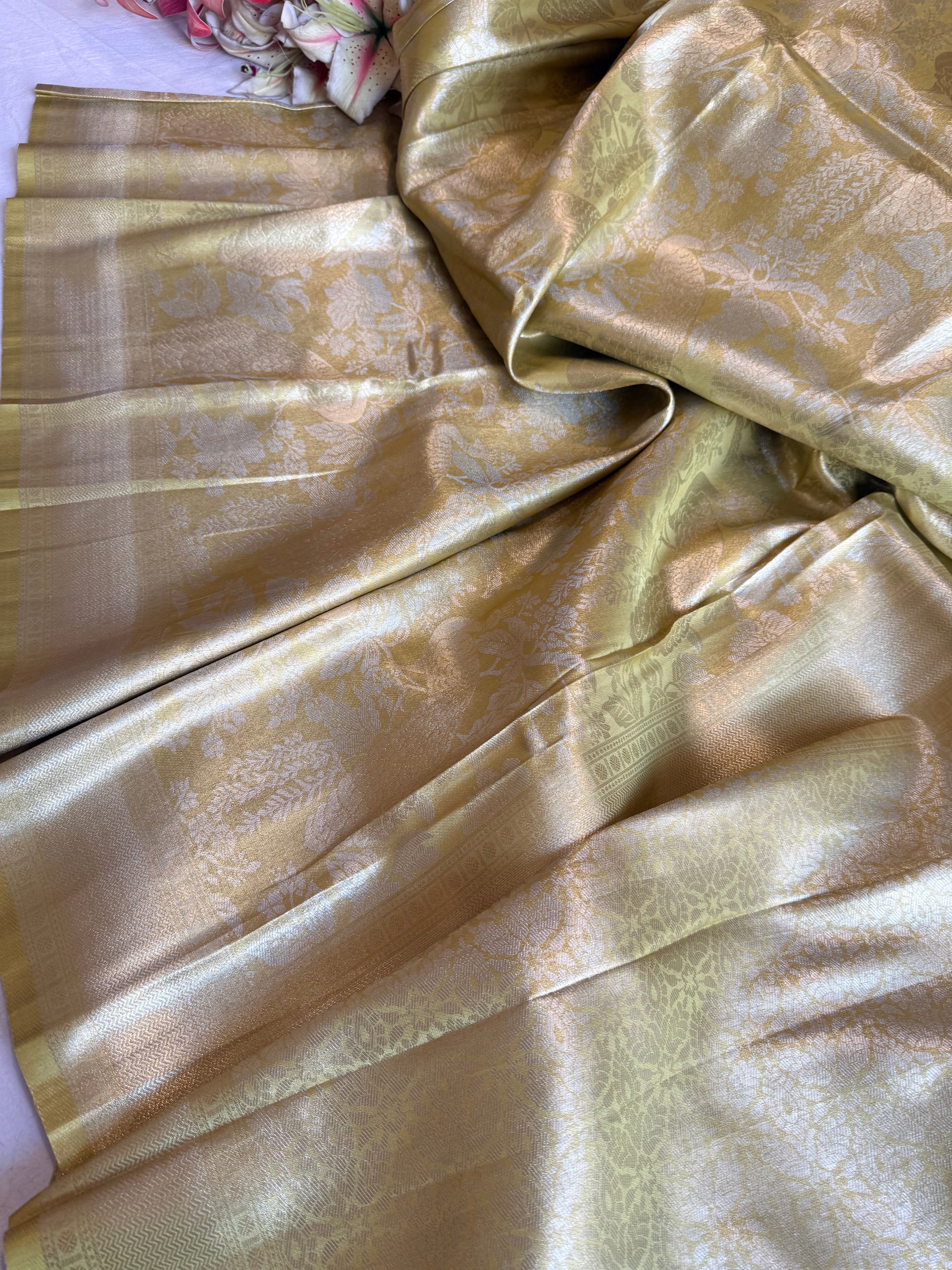 Kanjivaram inspired - Mint green tissue brocade kadhwa weaving saree