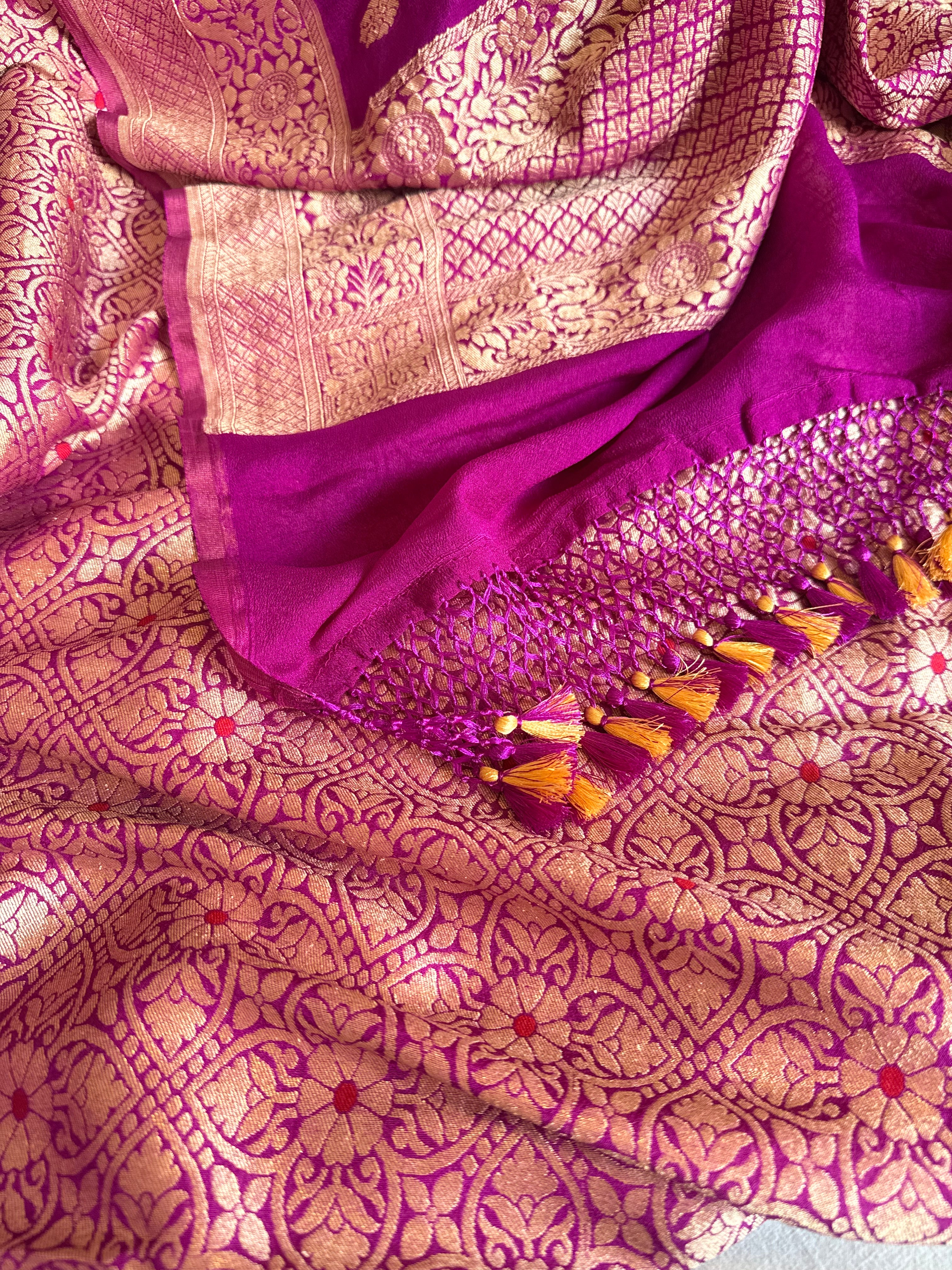 Purple moonga brocade ambose meenakari suit set