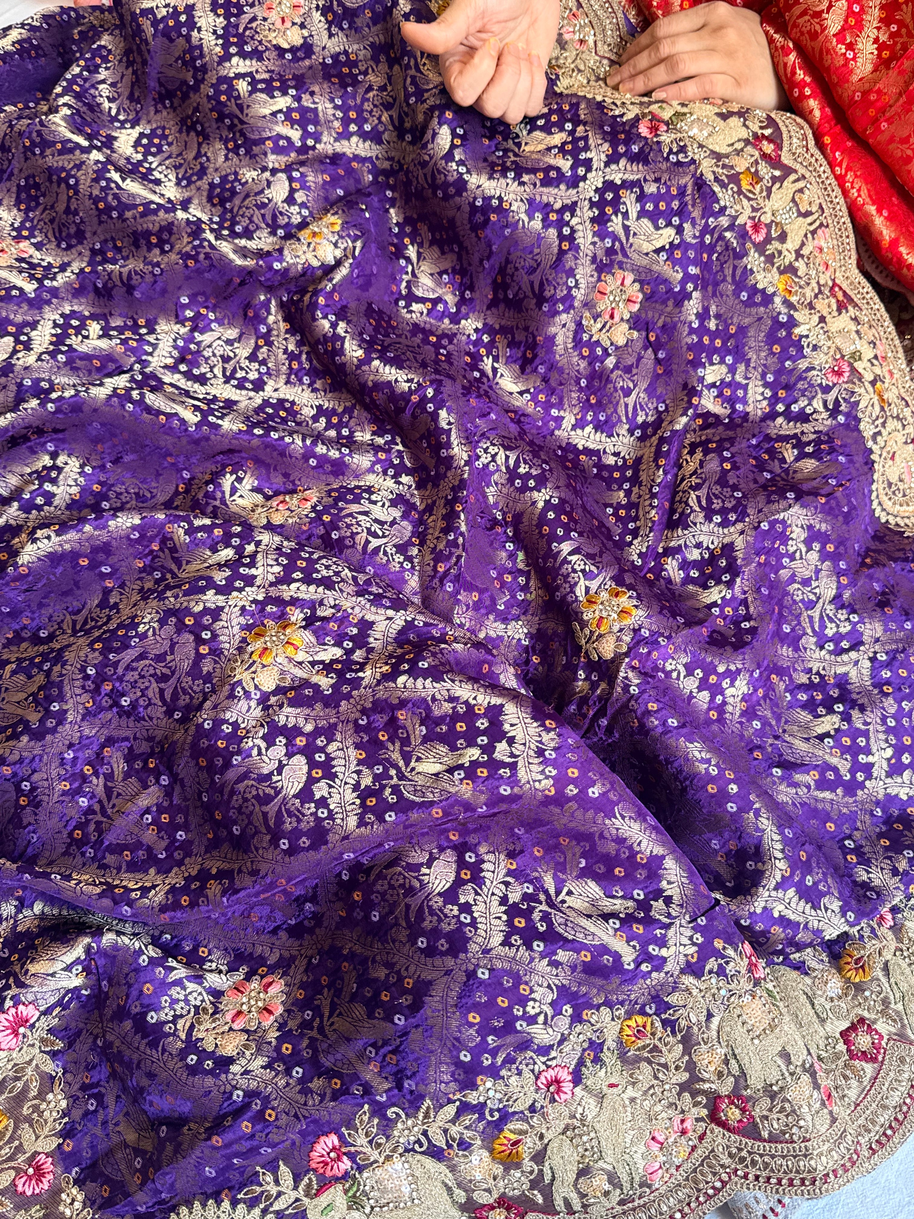 Banarasi bandhej crepe tissue silk embroidered saree