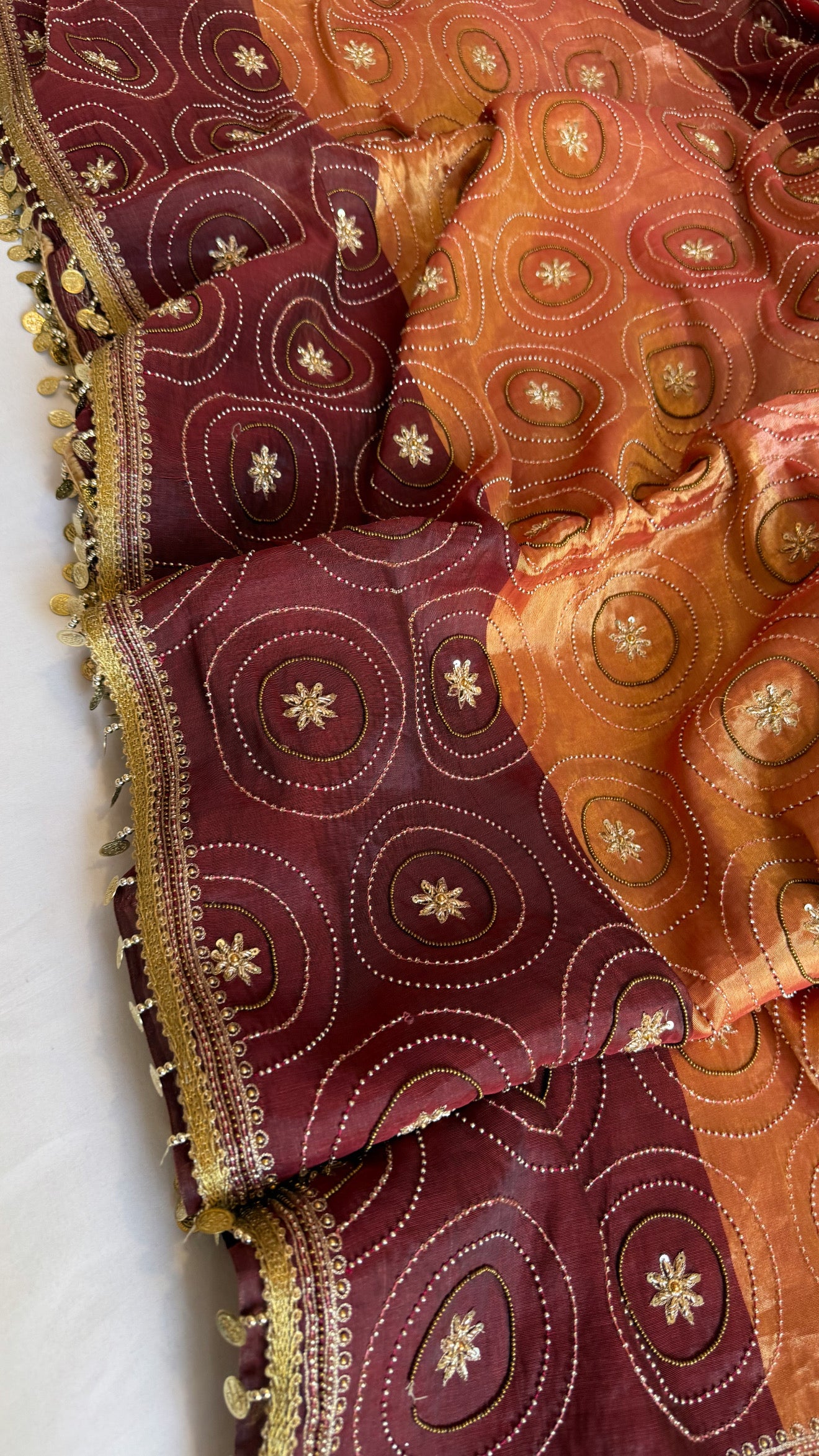 Multicolour double tissue silk heavy hand embroidered kadhwa jaal saree