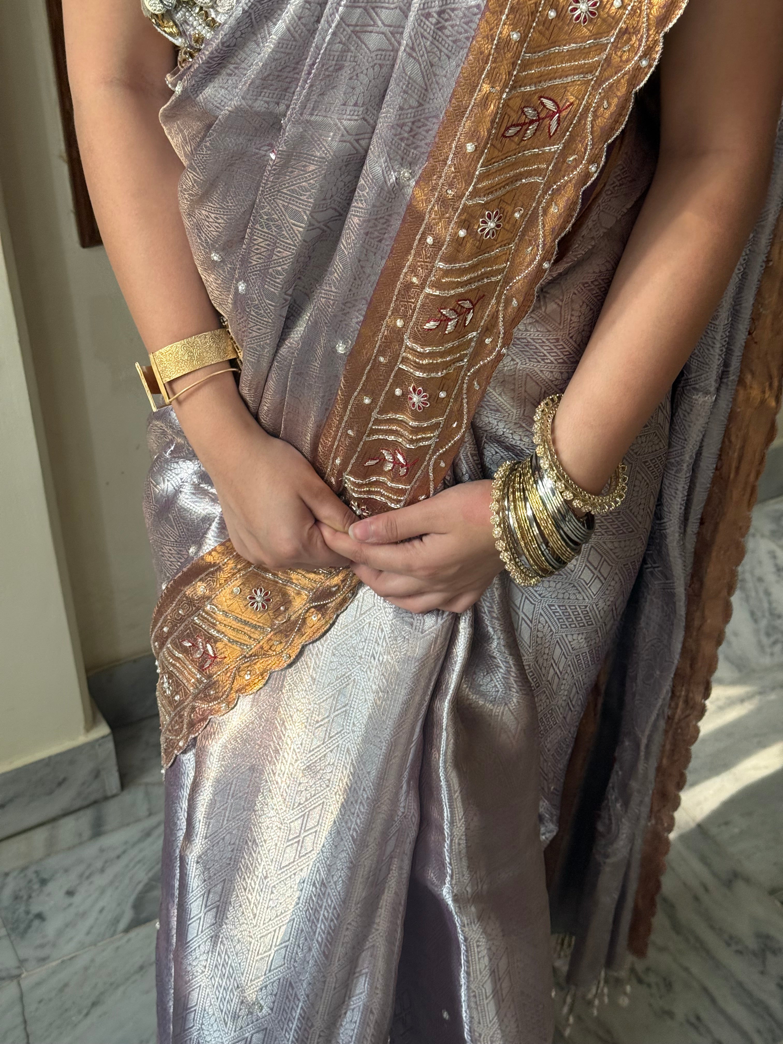 Kanjivaram brocade banarasi tissue silk sona rupa hand embroidered saree