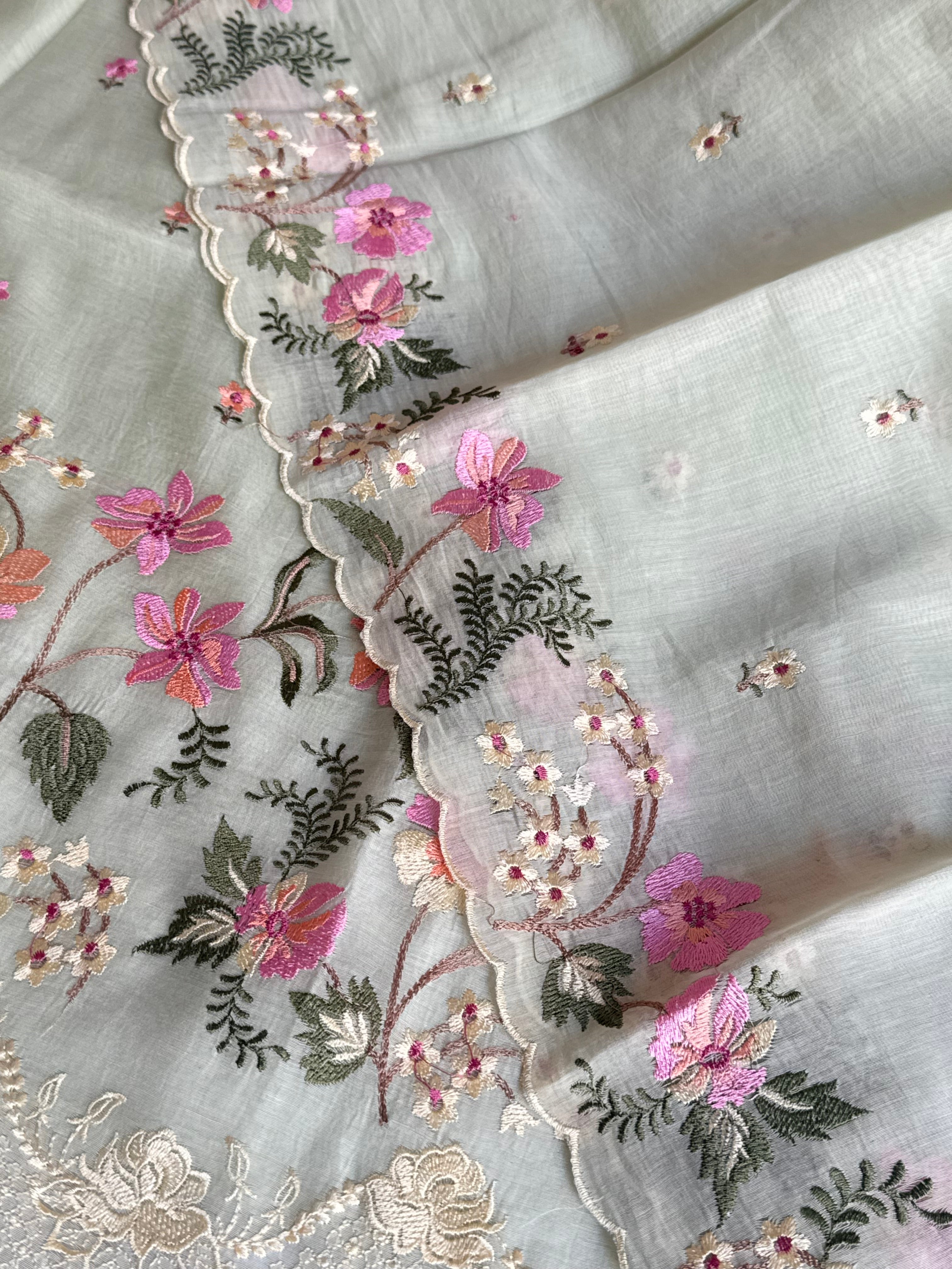Suits under 10k - Mul cotton parsi gara hand embroidered suit set