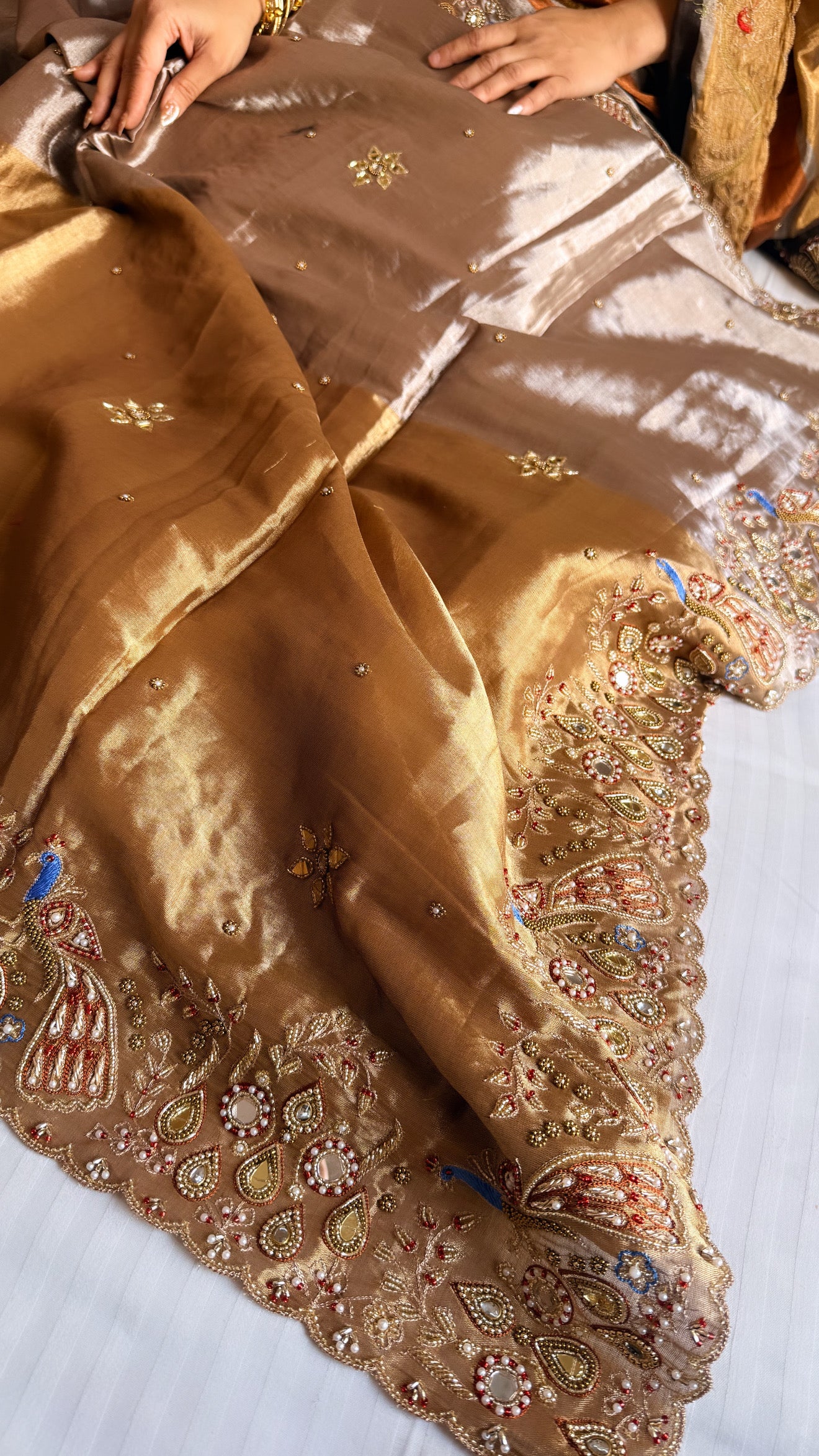 Kanjivaram banarasi tissue silk hand embroidered kadhwa saree with katan silk blouse