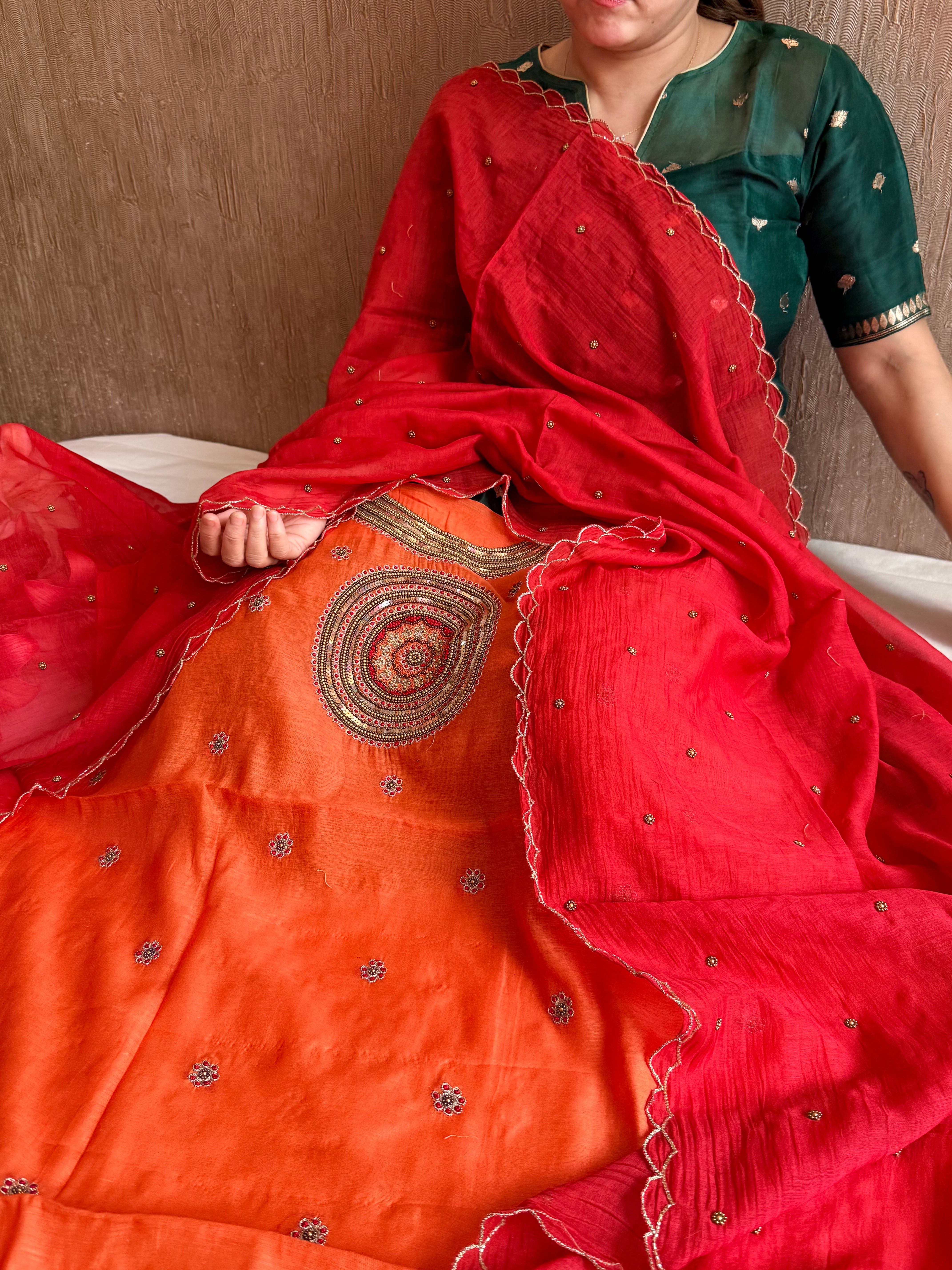 Mul cotton mandala inspired hand embroidered kadhwa suit set