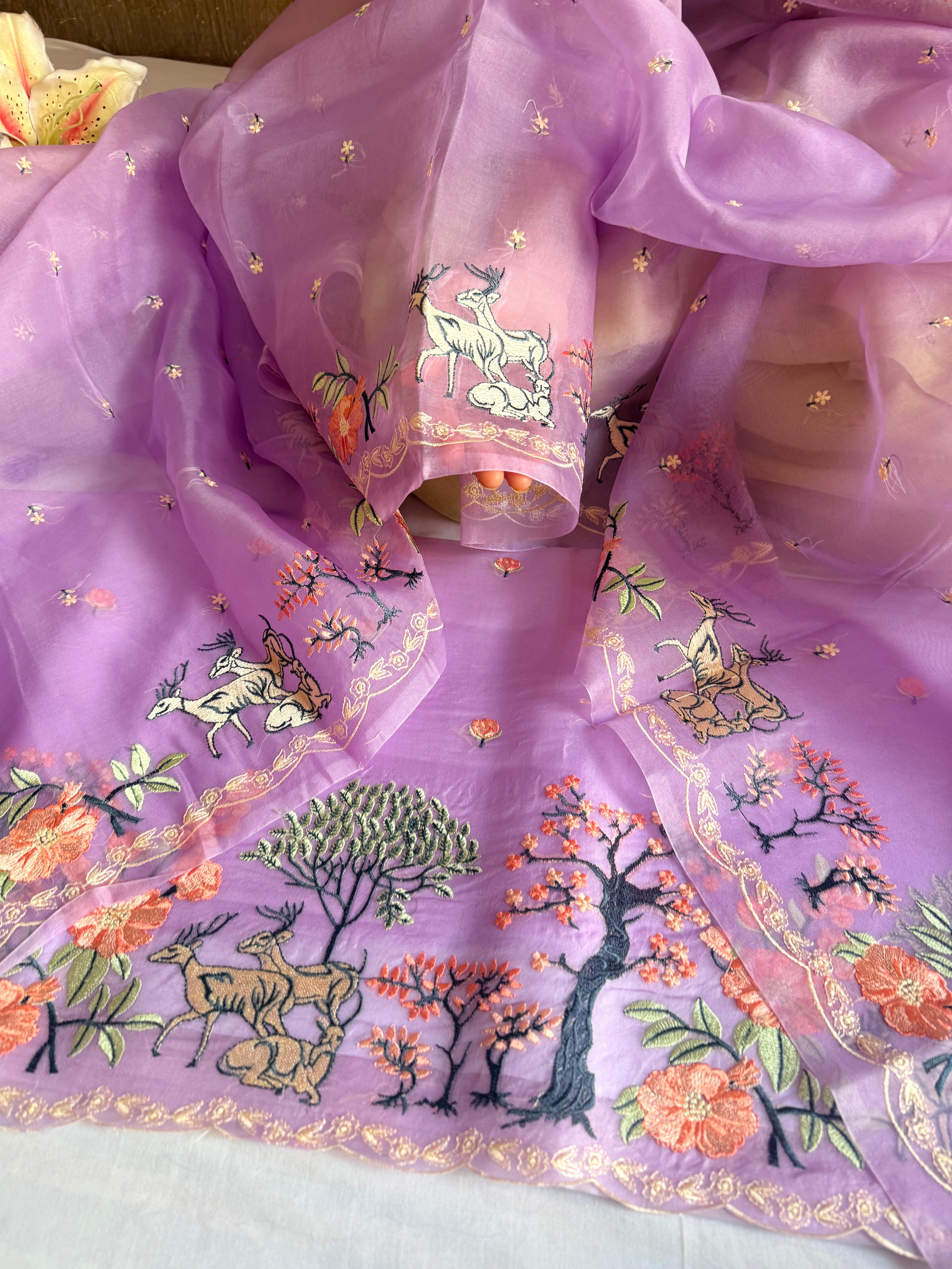Parsigara kora silk bagh motif hand embroidered suit sets