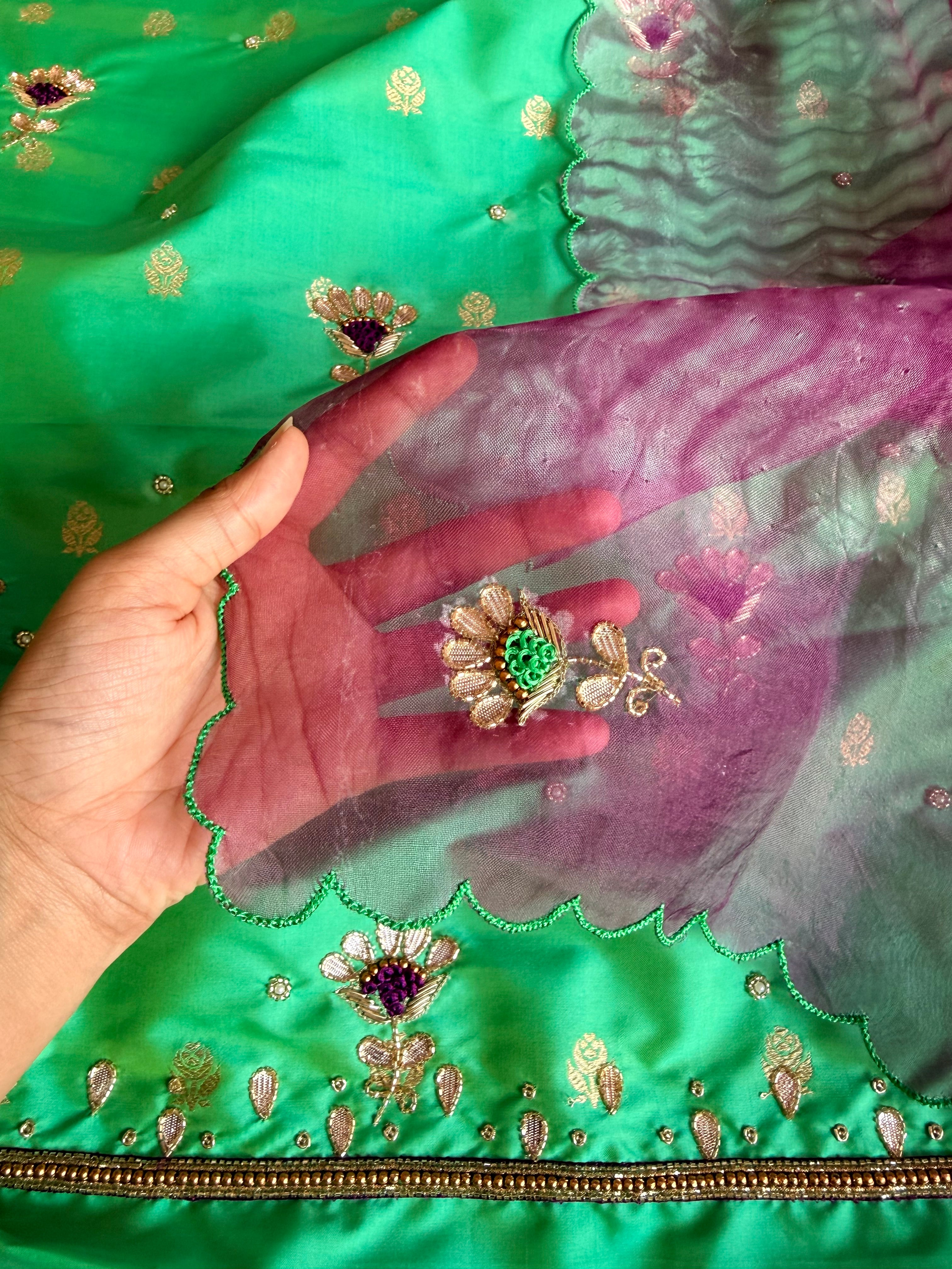 Shibori edit - Katan silk kadhwa kurta paired with hand embroidered kora shibori duppata