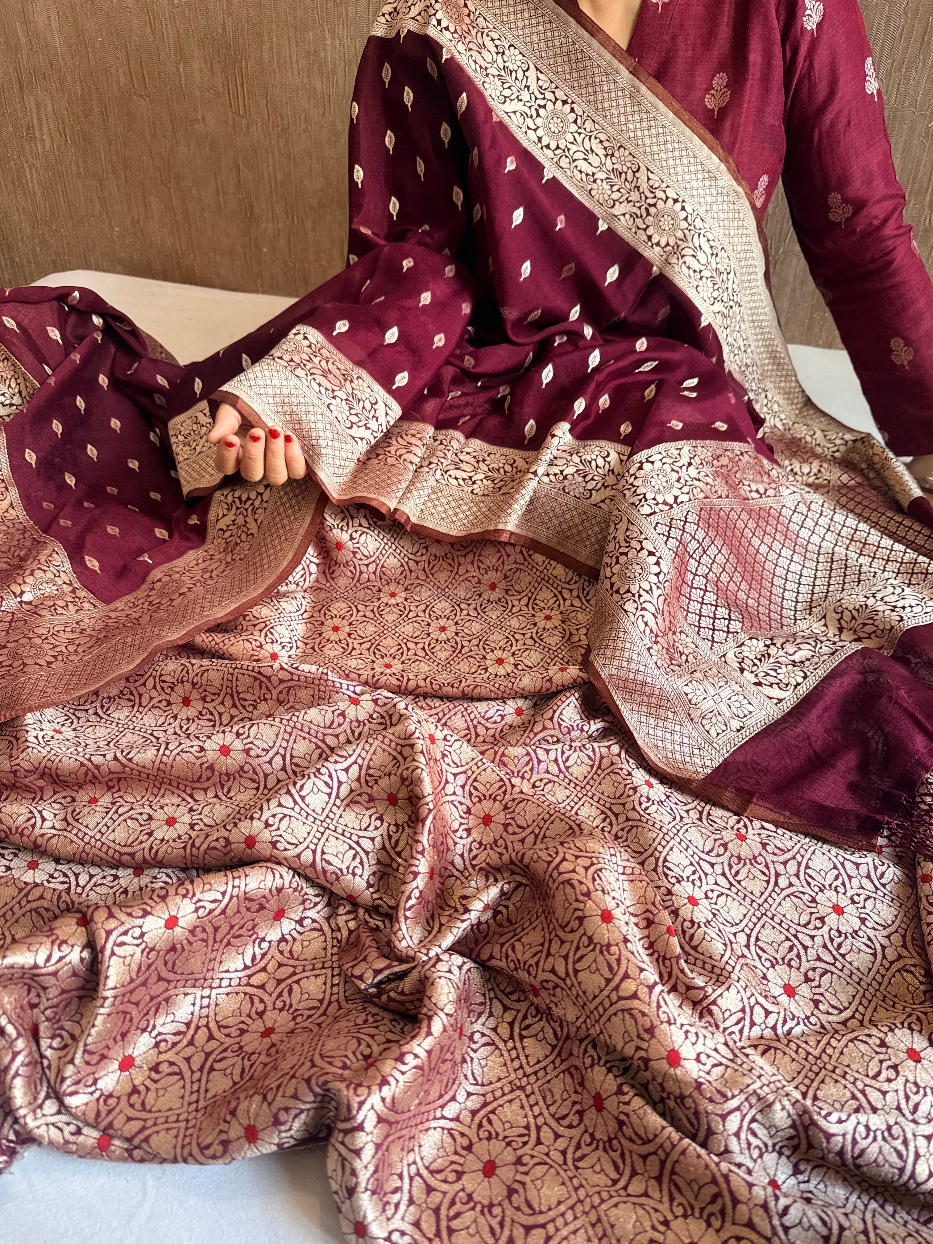 Bergundy brown moonga brocade ambose meenakari suit set