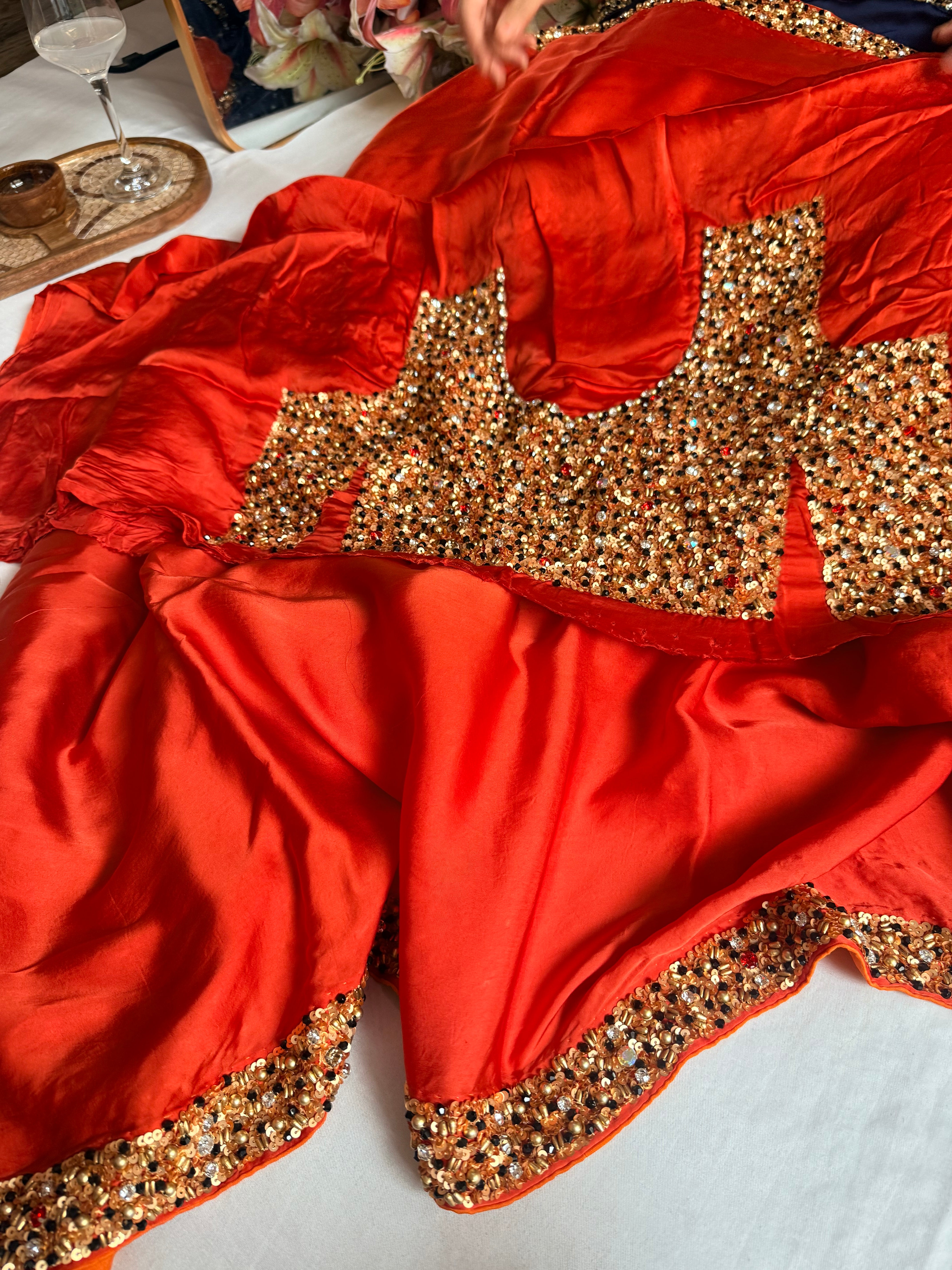 Mashru banarasi satin-sequin work hand embroidered cocktail edit saree