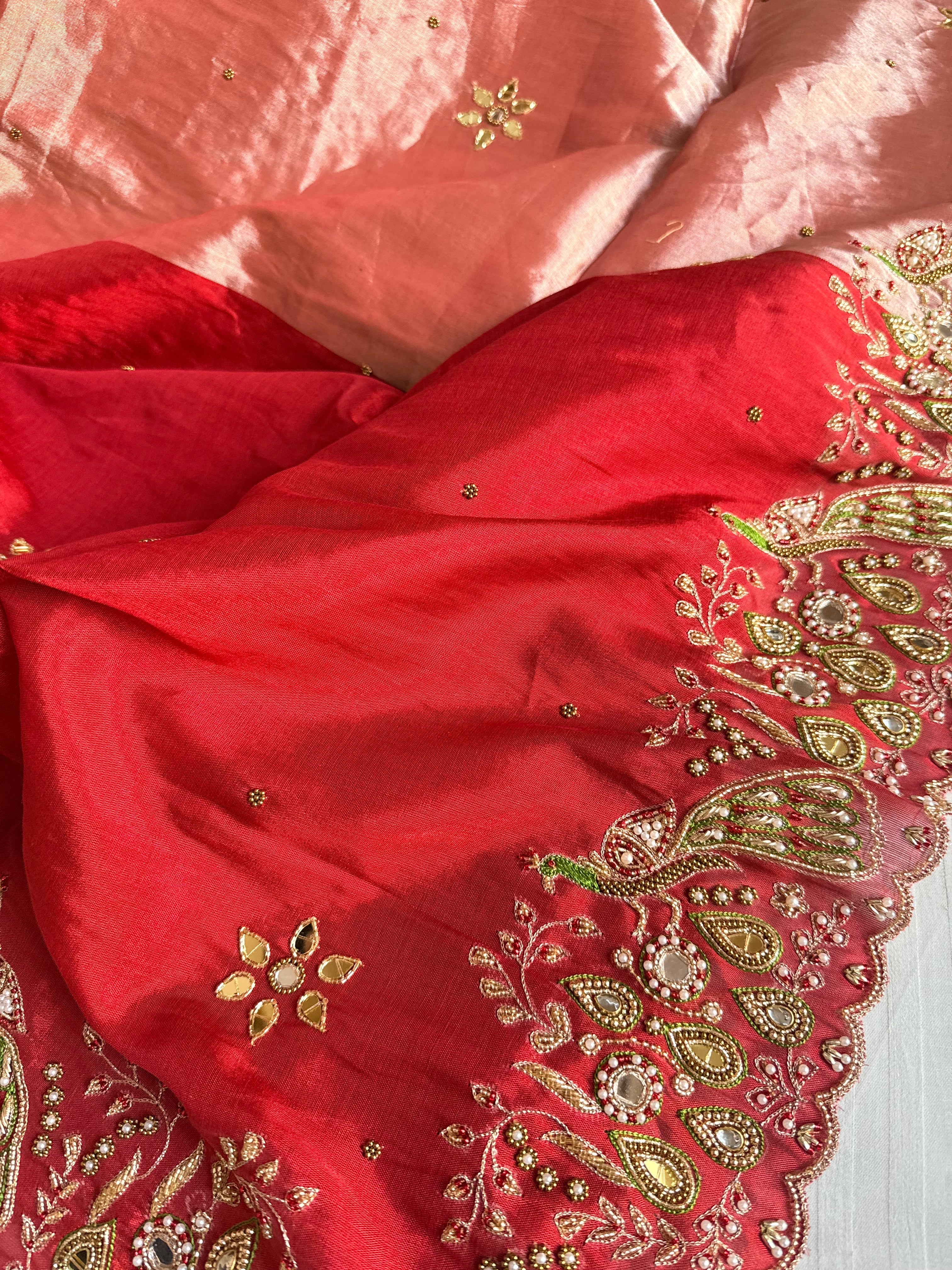 Kanjivaram banarasi tissue silk hand embroidered kadhwa saree with katan silk blouse