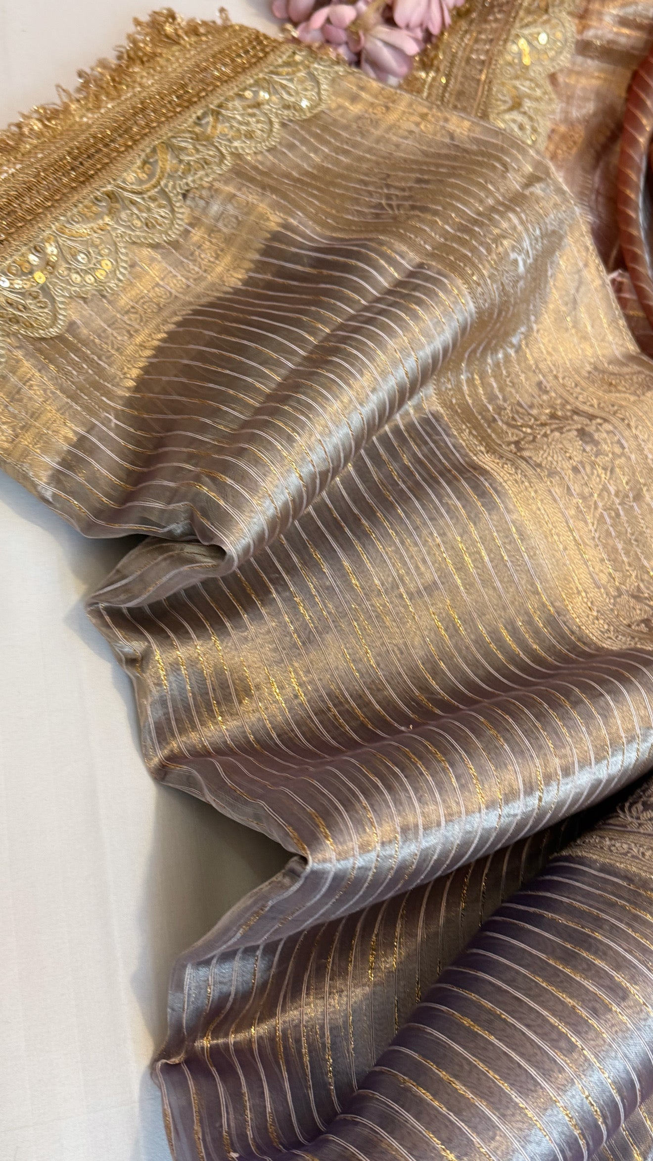 Maharani rang birangi tissue silk zari striped kadhwa saree