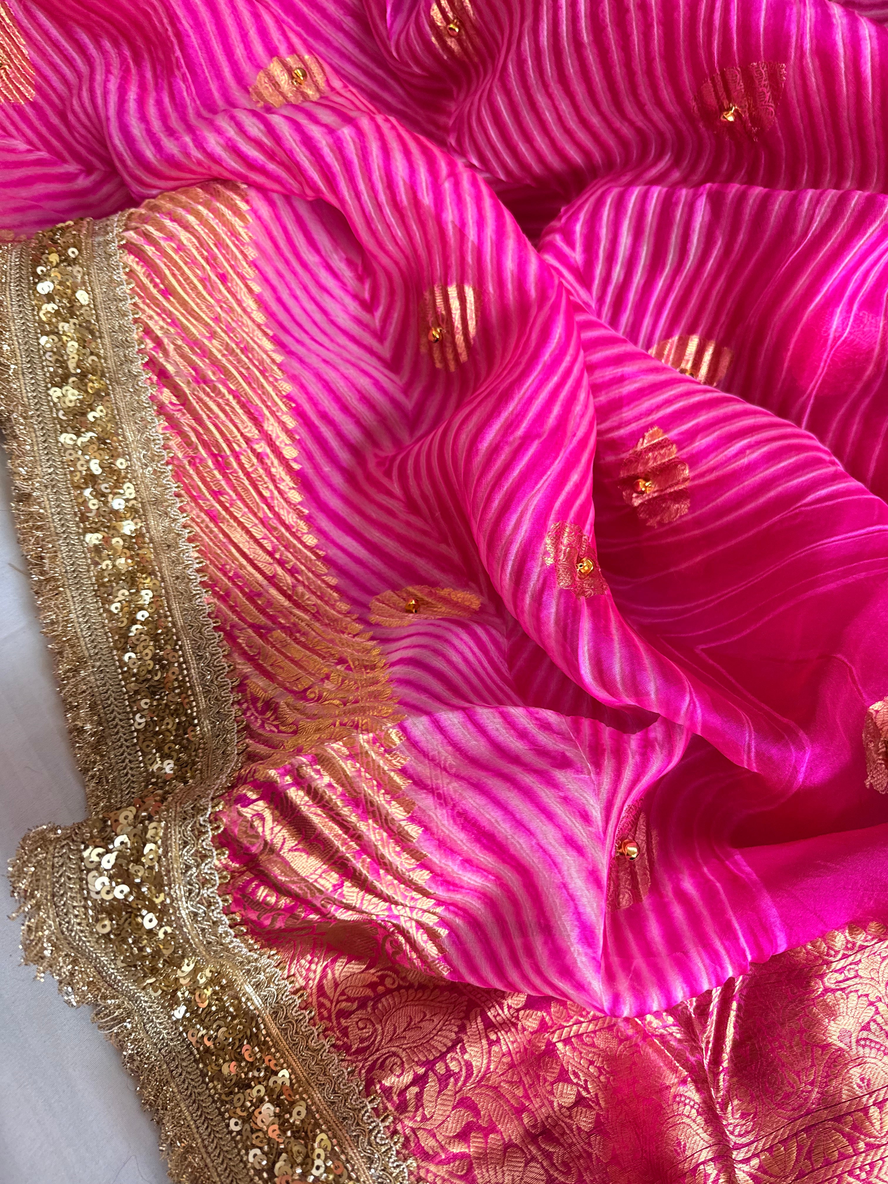 Kamal edit arshi dyed kora silk hand embroidered ghungroo work saree