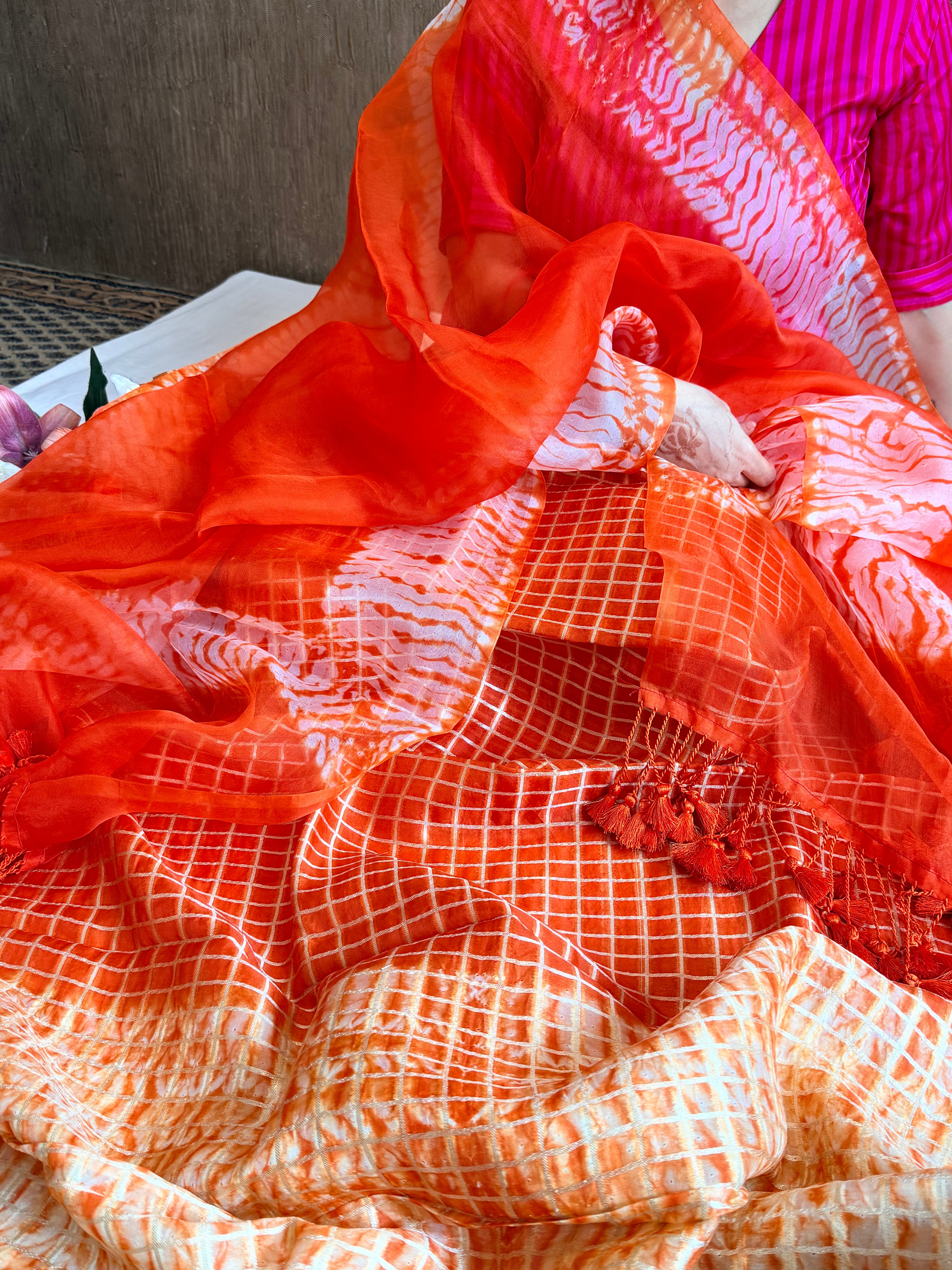Fanta blue banarasi blue kora silk shibori dye kadhwa suit set