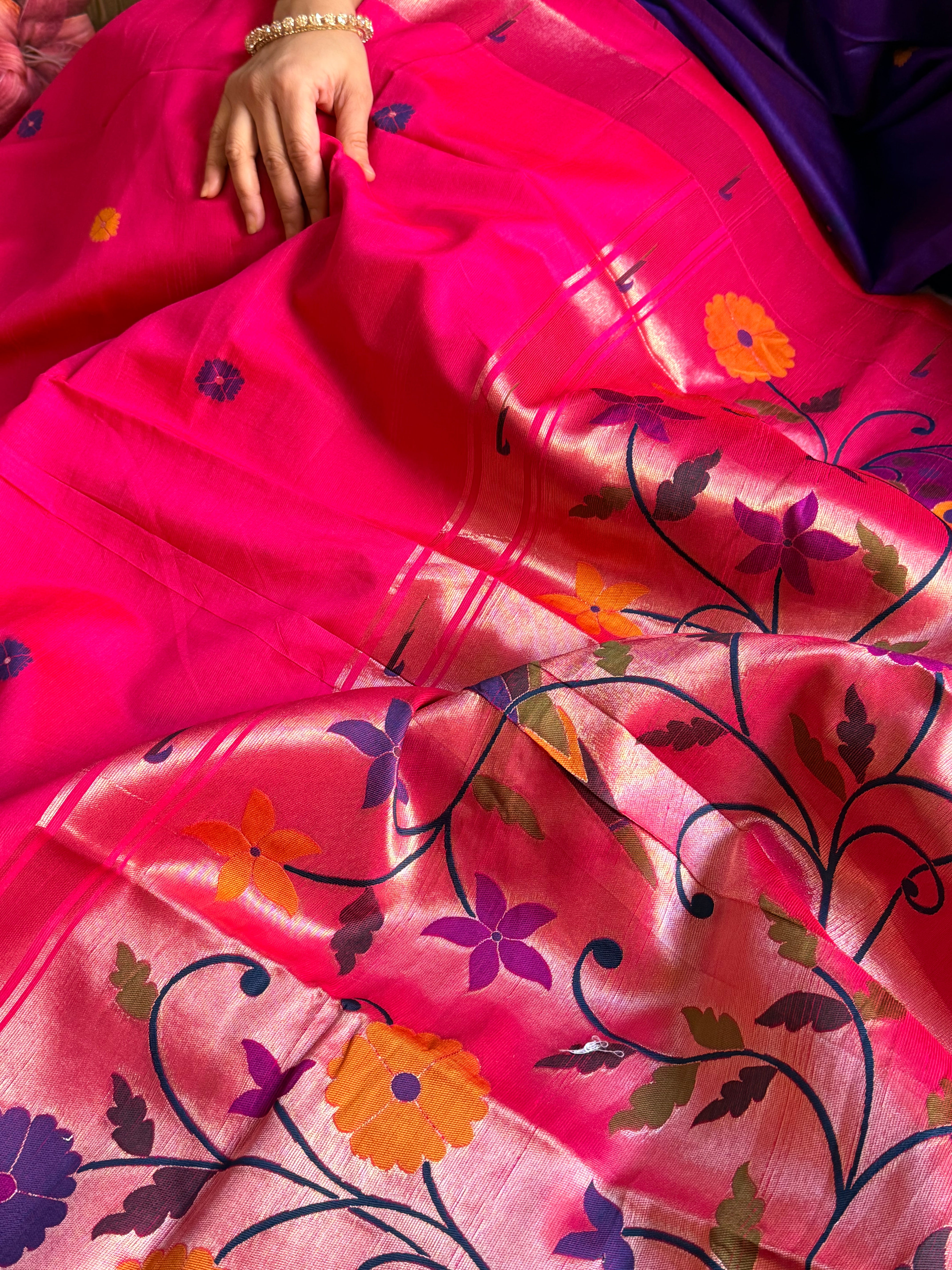 Banarasi chanderi paithani border meenakari saree
