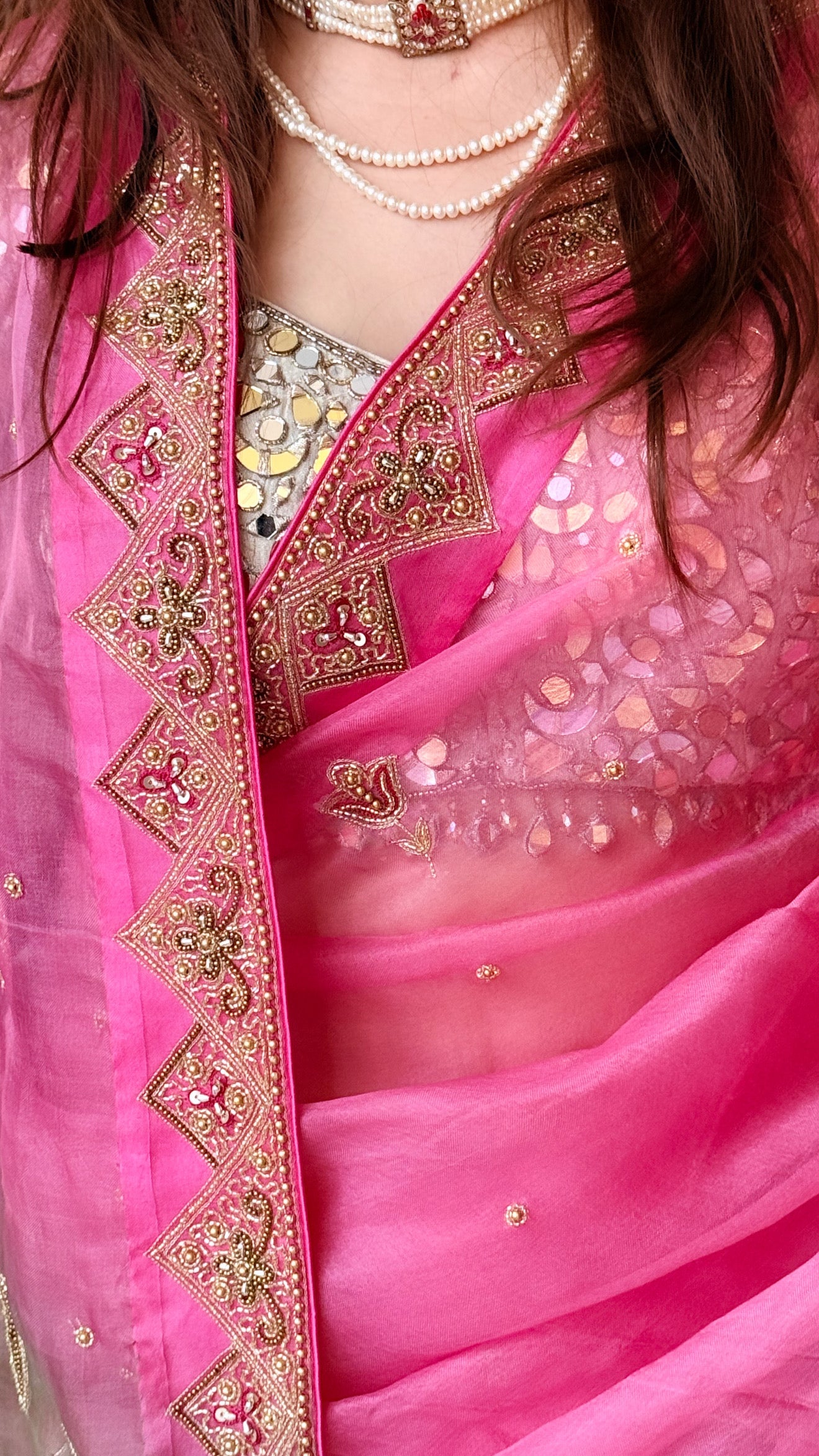 Gulkand edit - Banarasi kora silk ombre shaded hand embroidered kadhwa saree preorder on 15 days